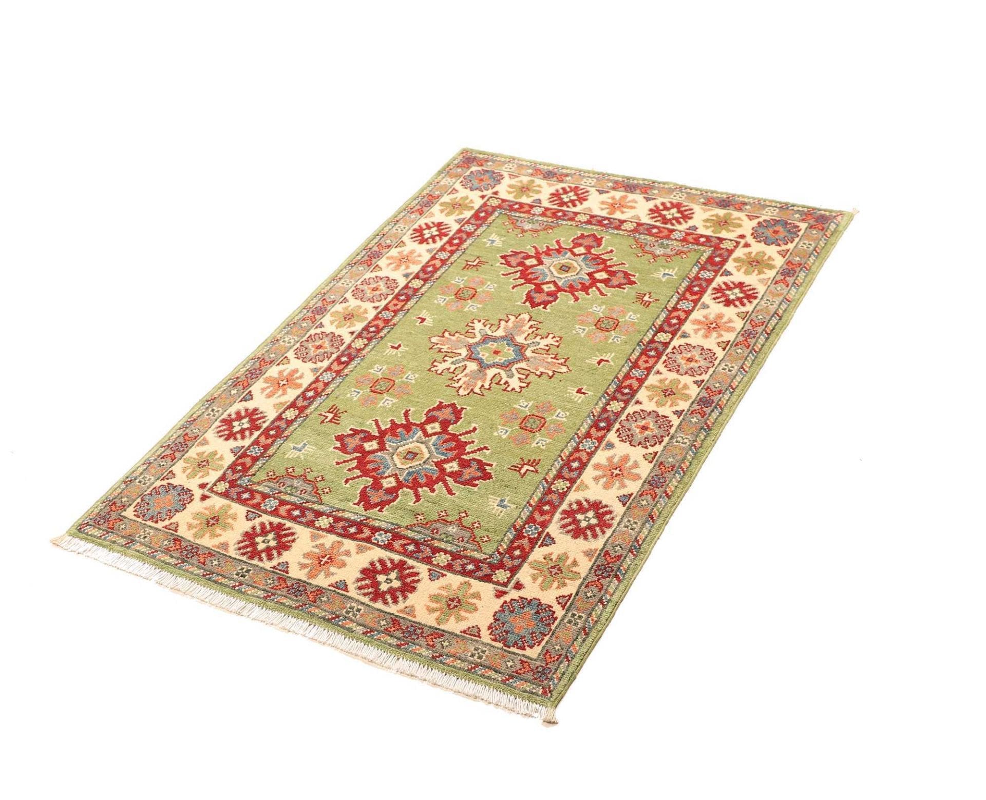 Kazak Orientteppich 86 x 129 cm, handgeknüpft, geometrische Muster