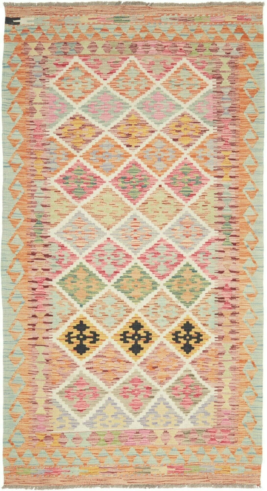 Kelim Teppich 110 x 199cm, handgewebt, rustikales Flair, Wolle