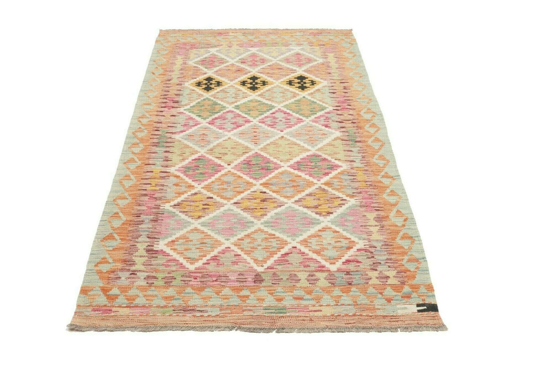 Kelim Teppich 110 x 199cm, handgewebt, rustikales Flair, Wolle