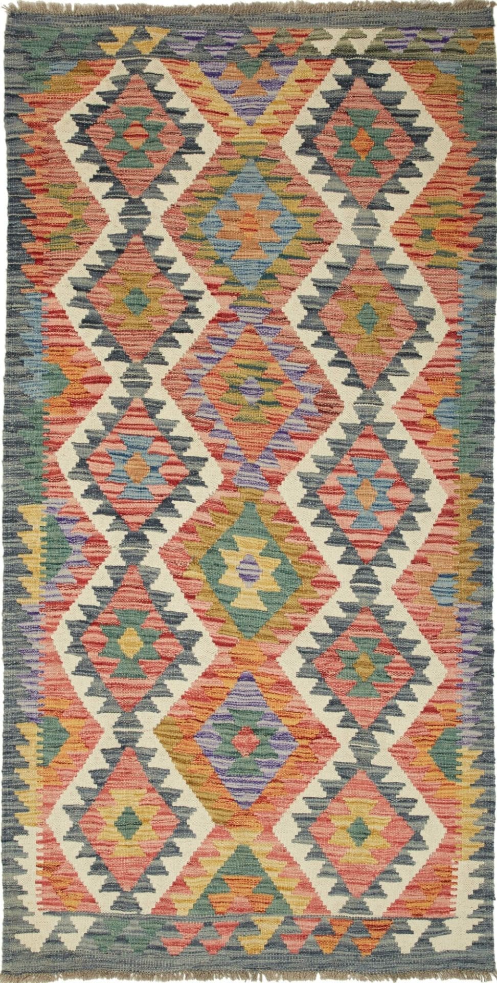 Kelim Teppich 103 x 199 cm, handgewebt, Schurwolle, rustikal