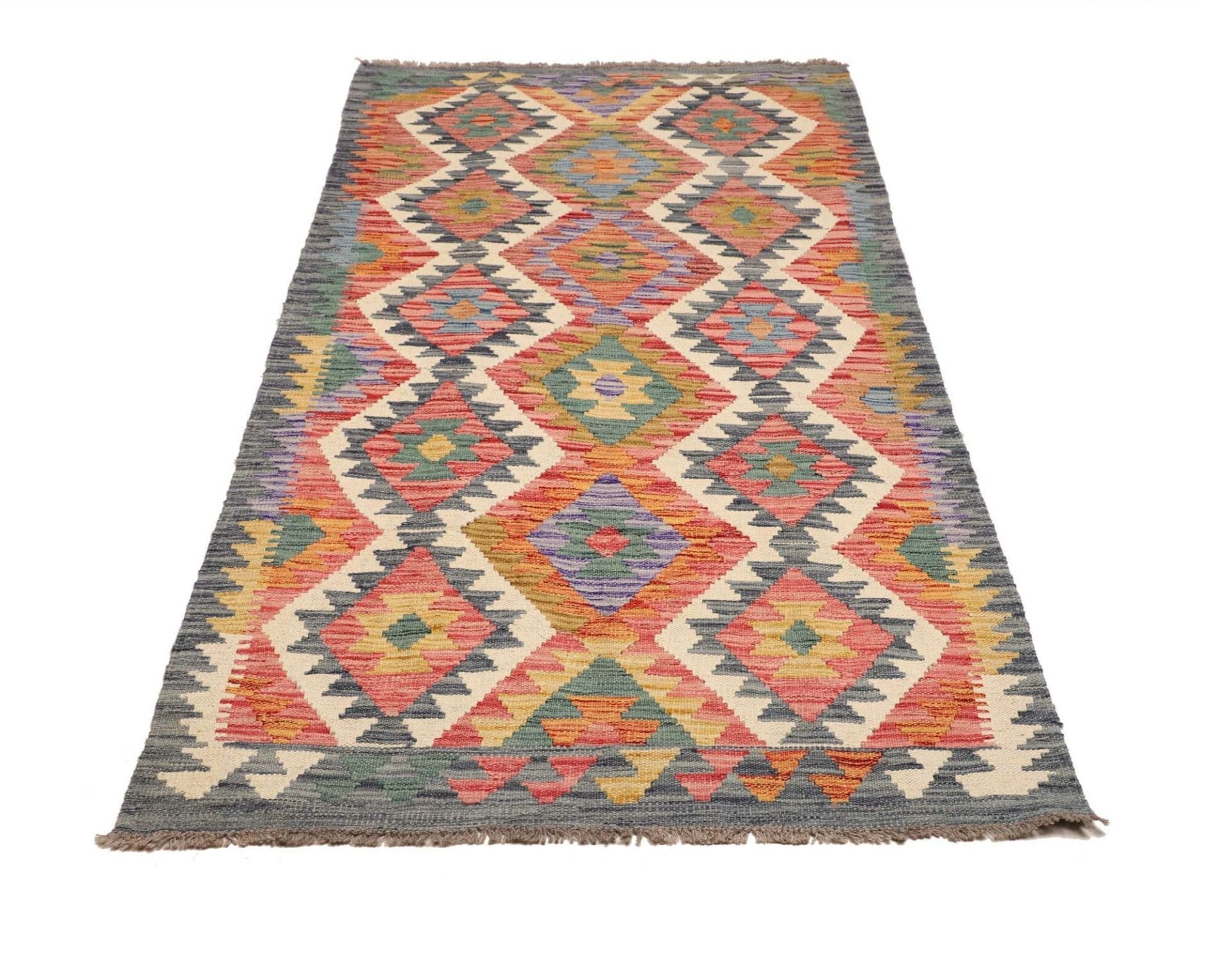 Kelim Teppich 103 x 199 cm, handgewebt, Schurwolle, rustikal