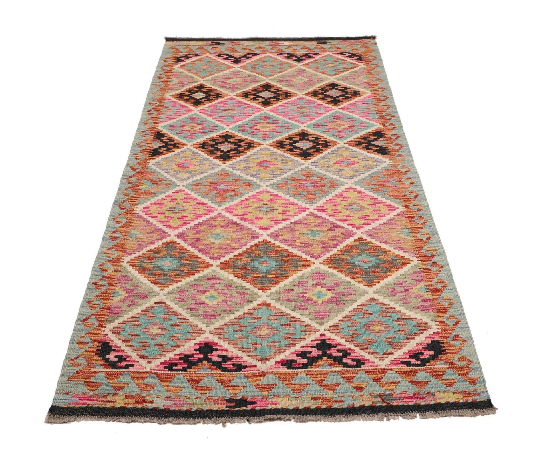 Kelim Teppich 106 x 202 cm, handgewebt, rustikales Flair