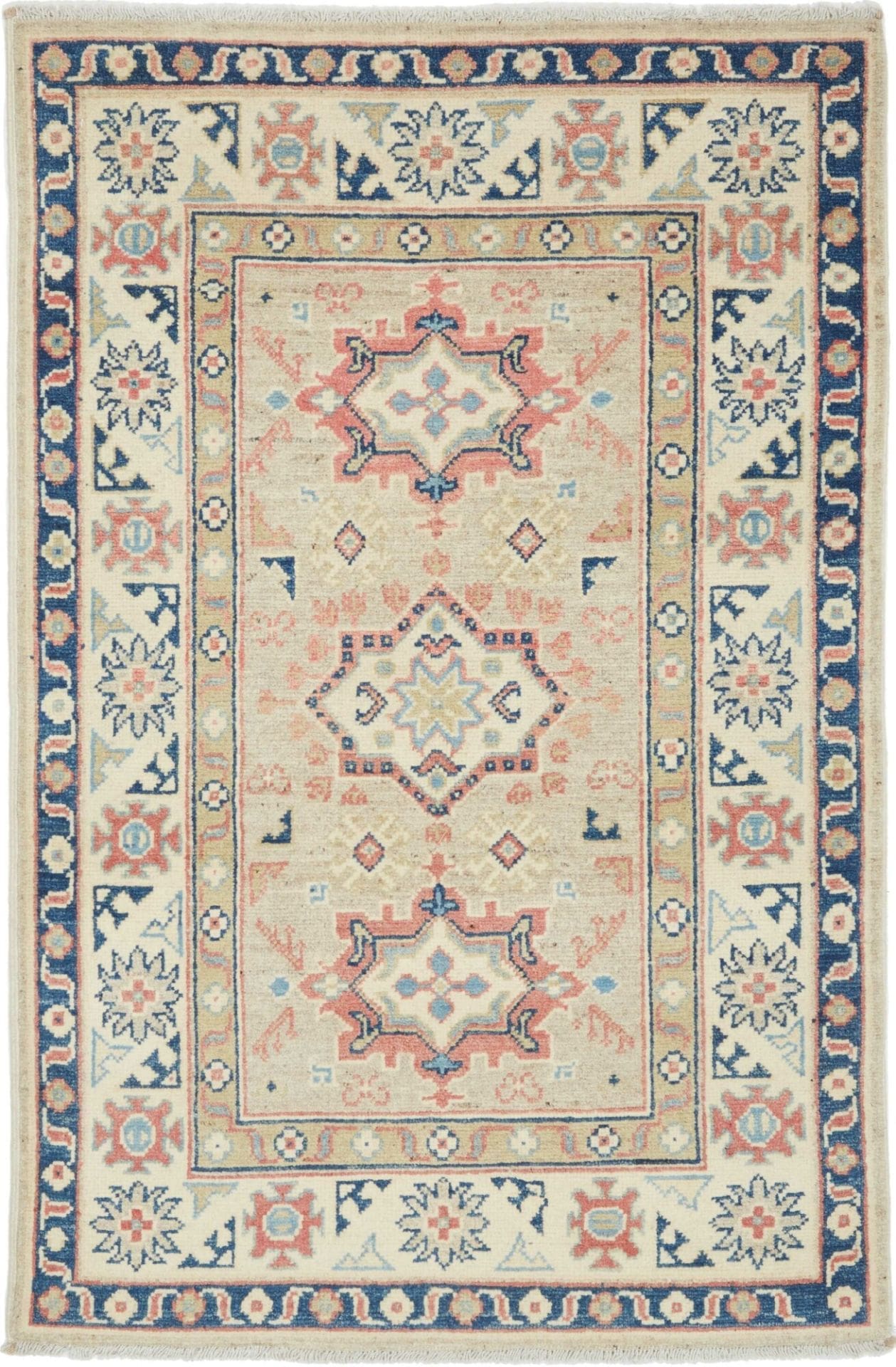 Kazak Teppich 86 x 126 cm – geometrisches Muster, handgeknüpft