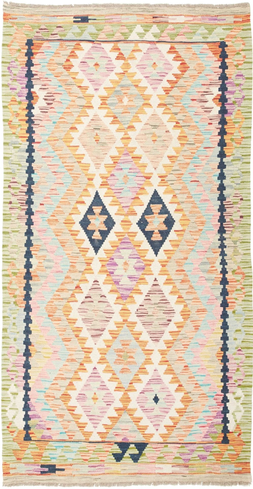 Kelim Teppich 104 x 196 cm aus Schurwolle, handgewebt, Orientteppich