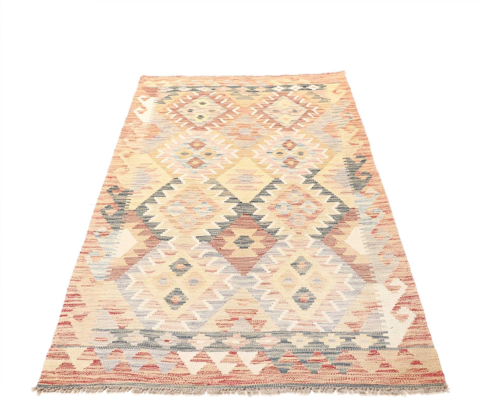 Kelim Teppich 108 x 201 cm, handgewebt, Wolle, rustikales Design