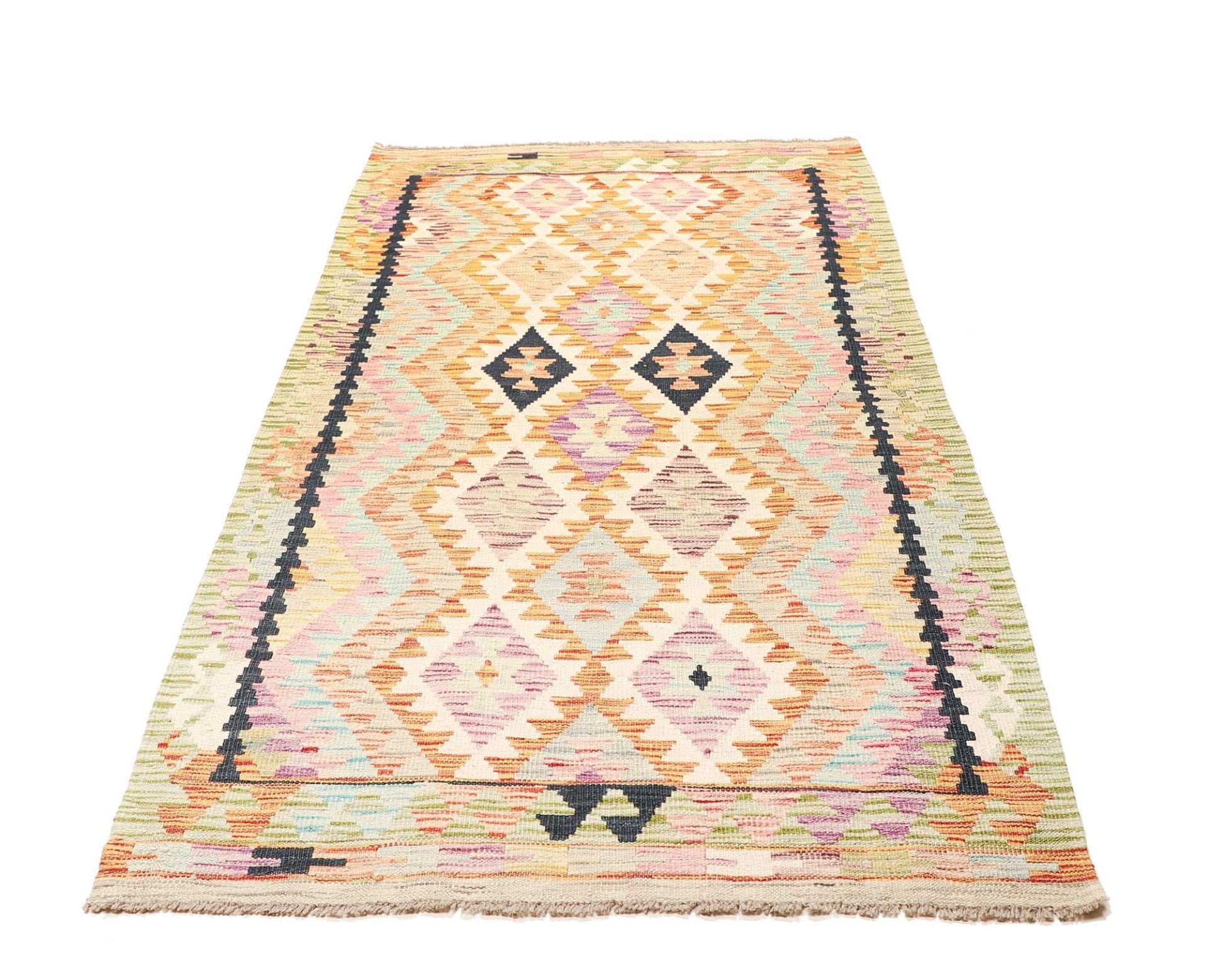 Kelim Teppich 104 x 196 cm aus Schurwolle, handgewebt, Orientteppich