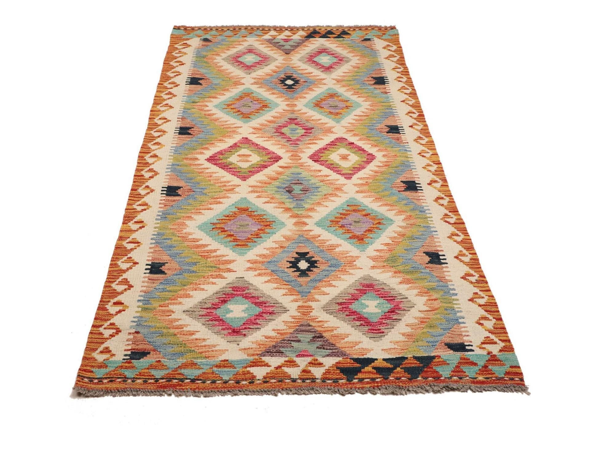 Handgewebter Kelim 104 x 202cm aus Schurwolle, rustikal, Orientteppich