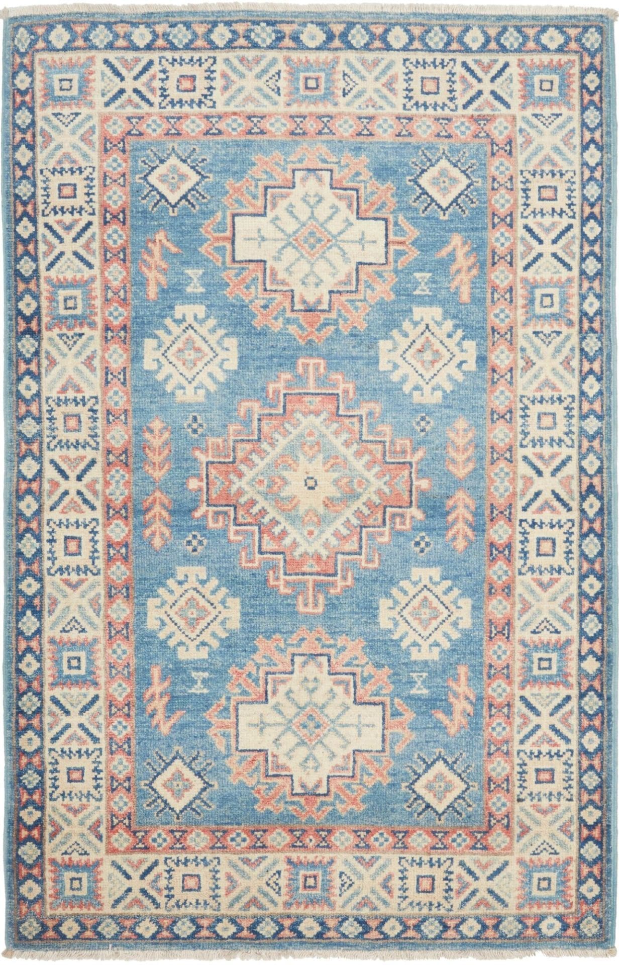 Kazak Teppich 85 x 127 cm, handgeknüpft, geometrisches Muster