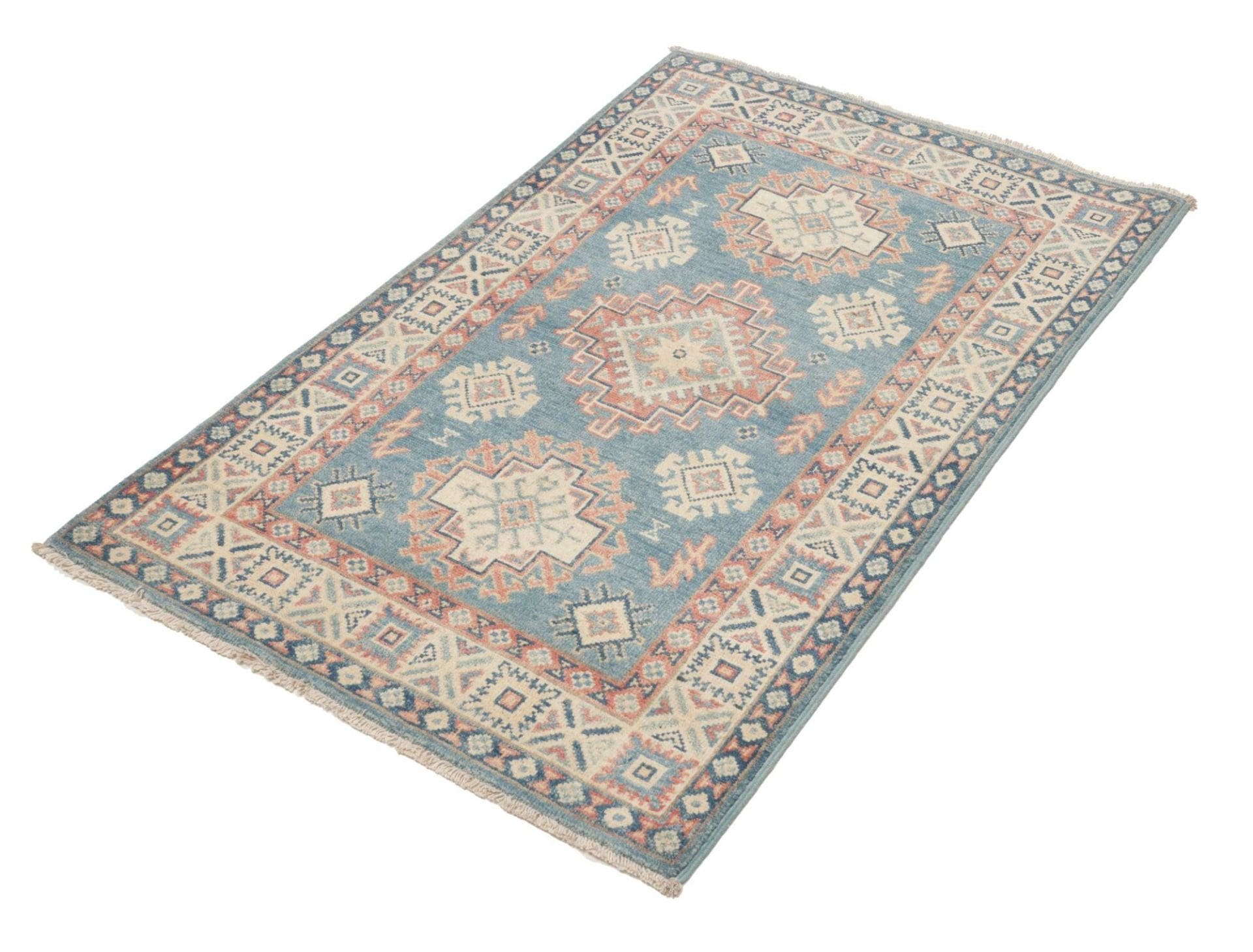 Kazak Teppich 85 x 127 cm, handgeknüpft, geometrisches Muster