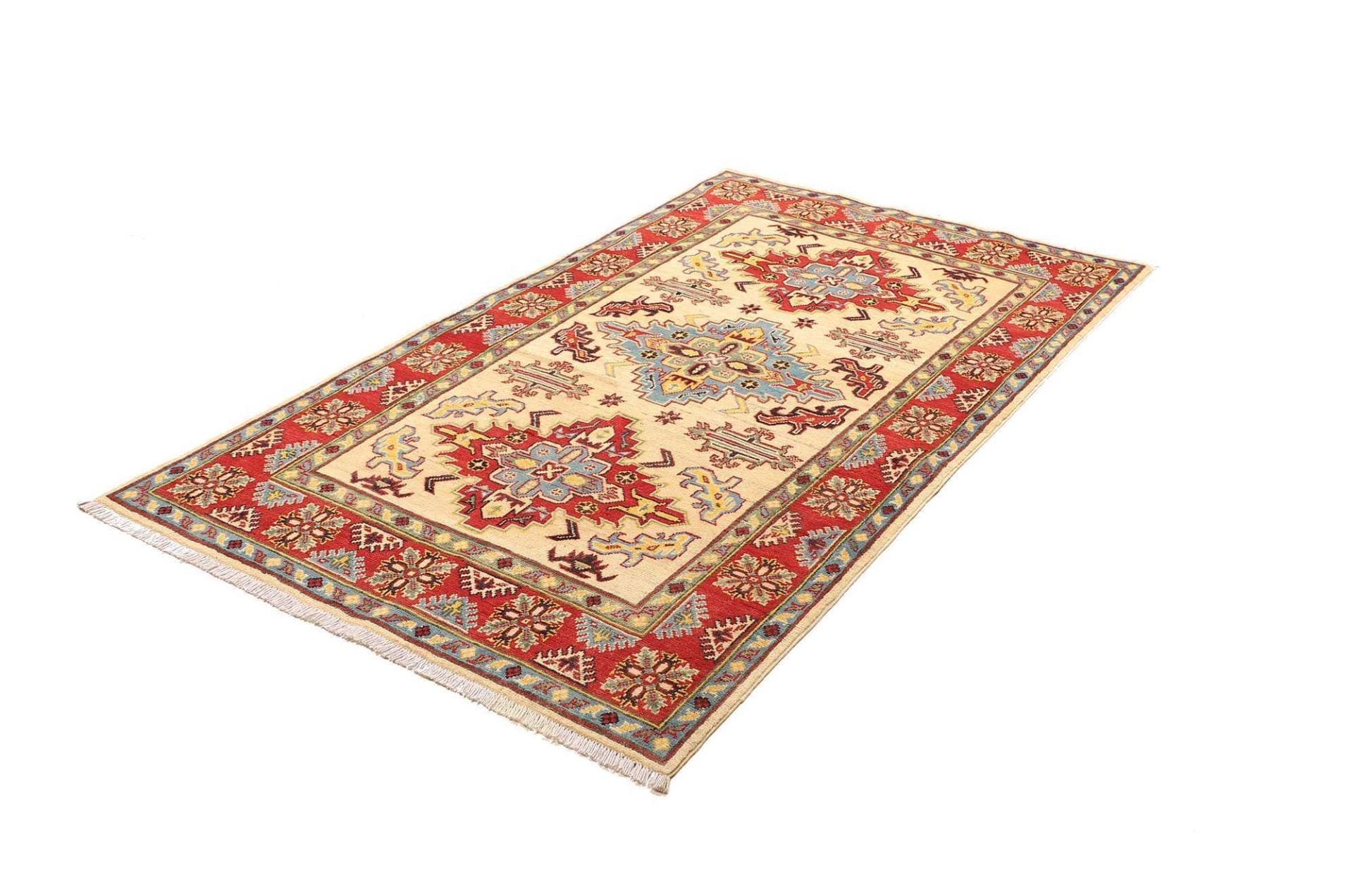 Kazak Teppich 121 x 192 cm, geometrische Muster, handgeknüpft