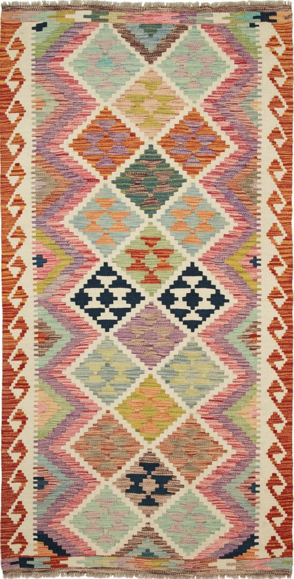 Kelim Teppich 104 x 203 cm, handgewebt, rustikales Flair, Wolle