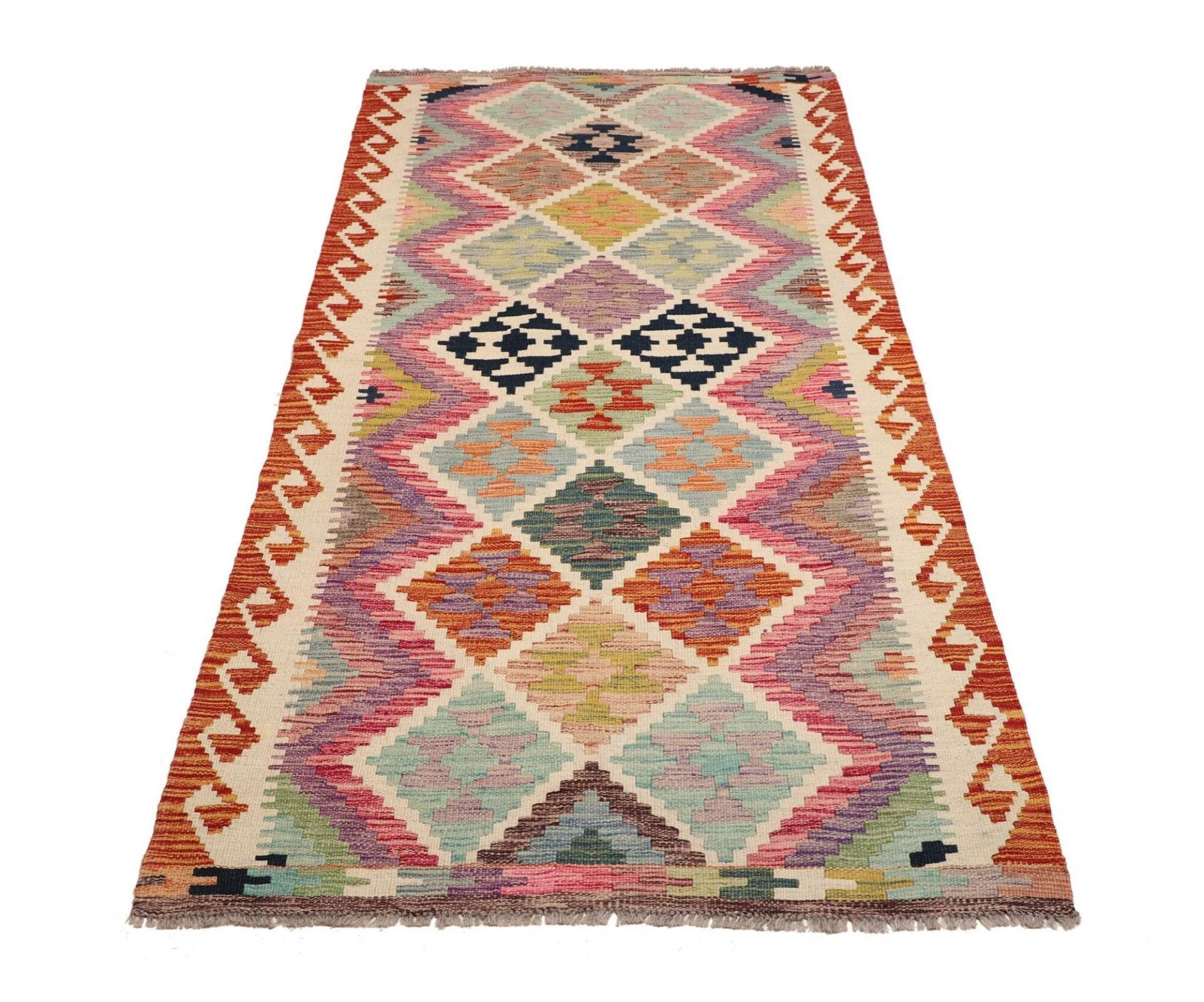 Kelim Teppich 104 x 203 cm, handgewebt, rustikales Flair, Wolle