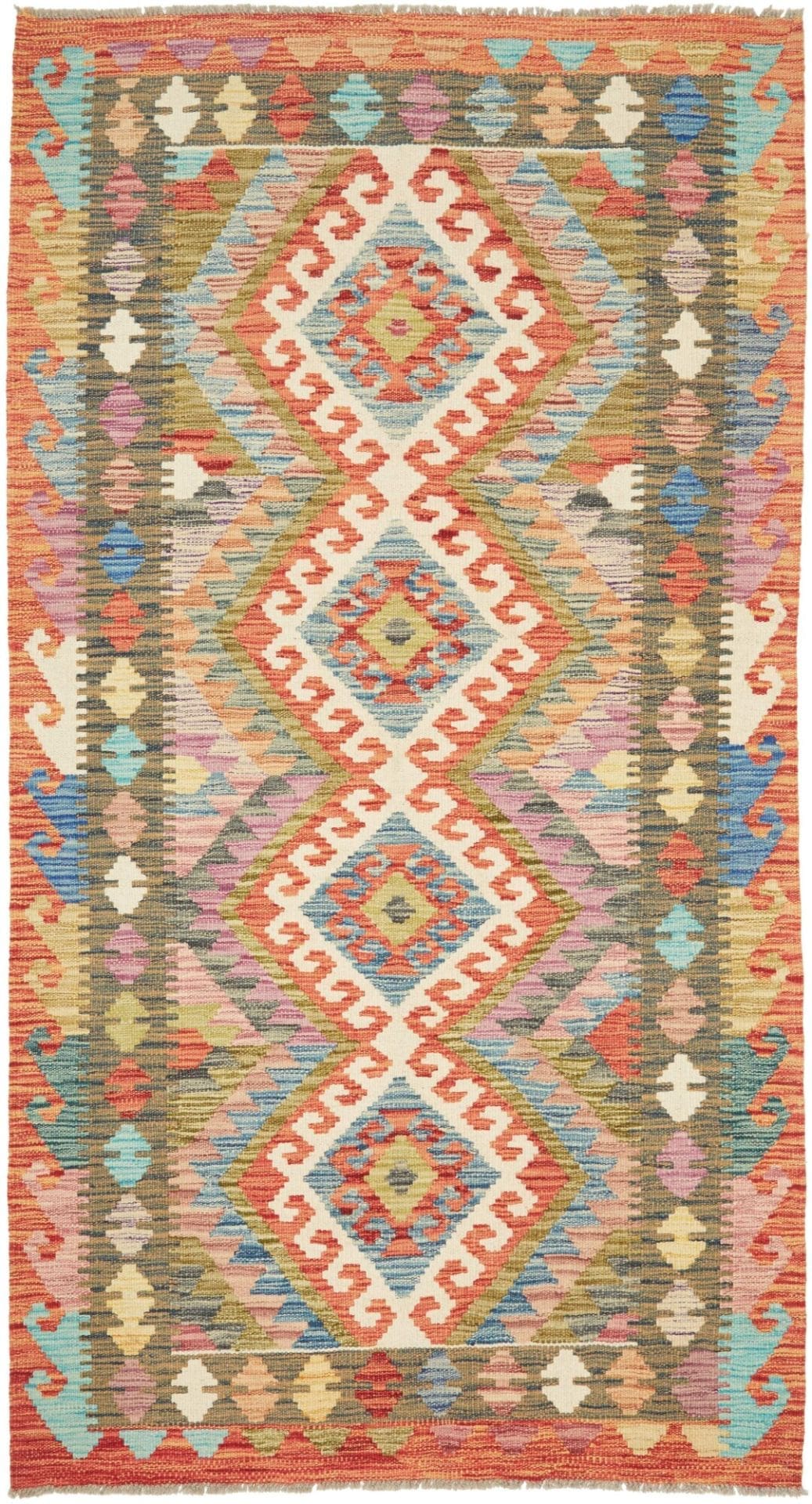 Kelim Teppich 109 x 195cm, Schurwolle, handgewebt, rustikal
