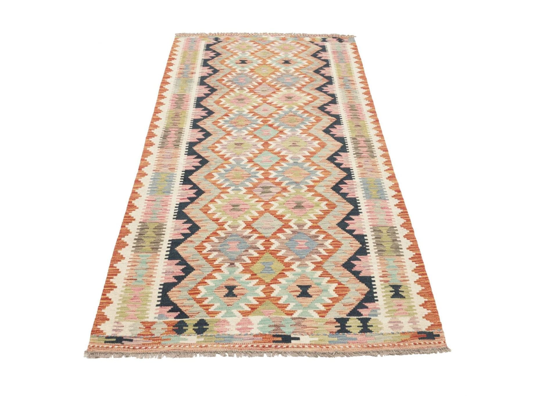Kelim Teppich 104 x 198cm, handgewebt, rustikales Flair, Wolle