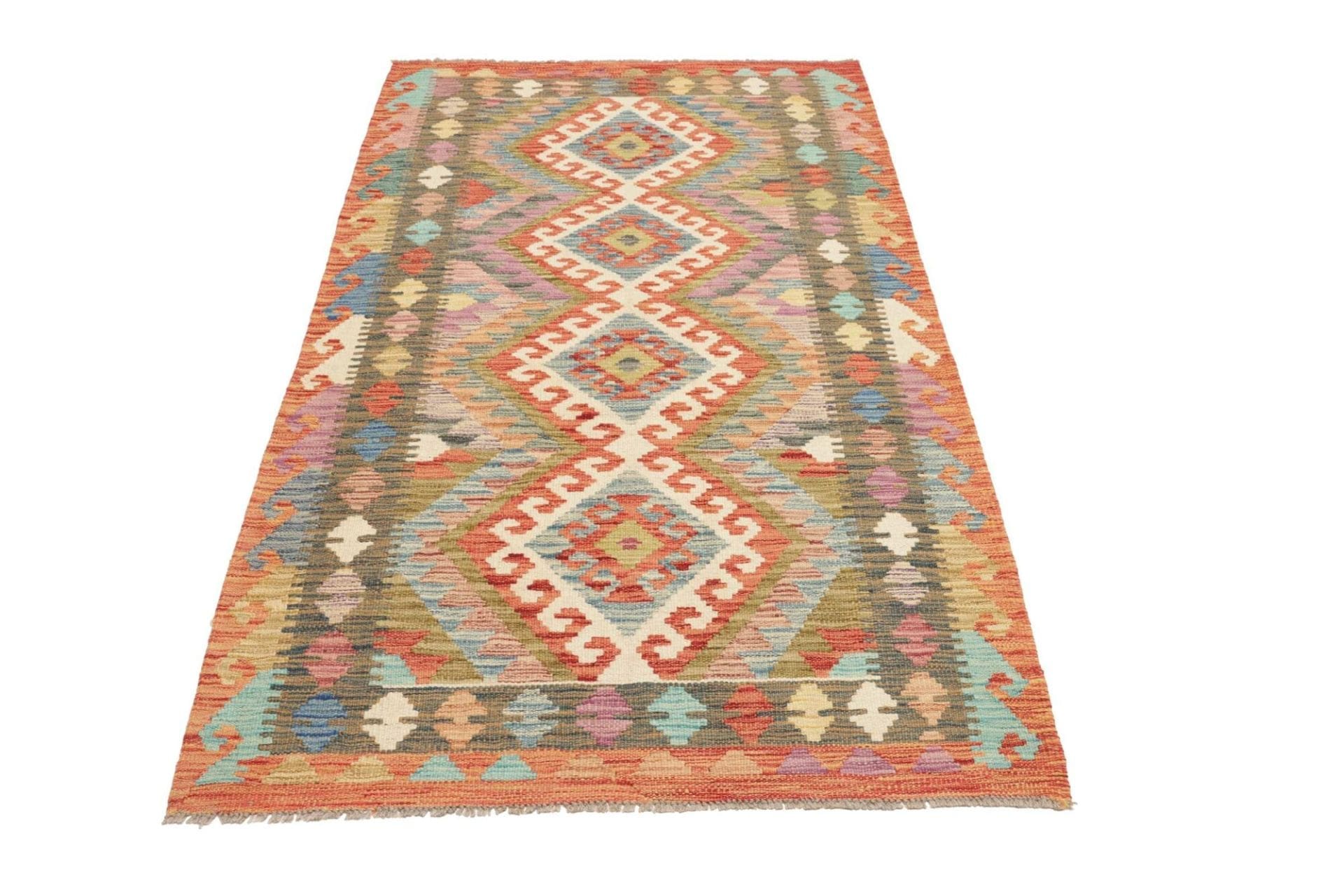 Kelim Teppich 109 x 195cm, Schurwolle, handgewebt, rustikal