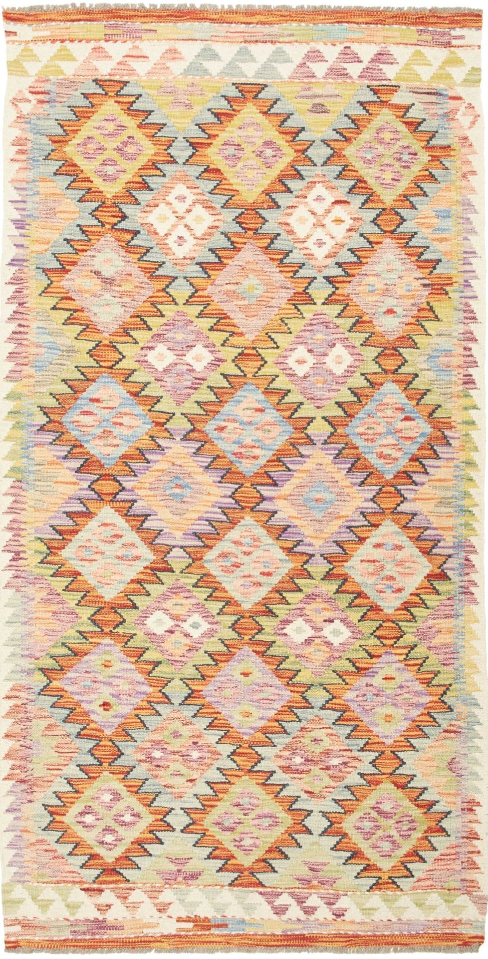 Kelim Teppich 105 x 201 cm, rustikales Design, handgewebt