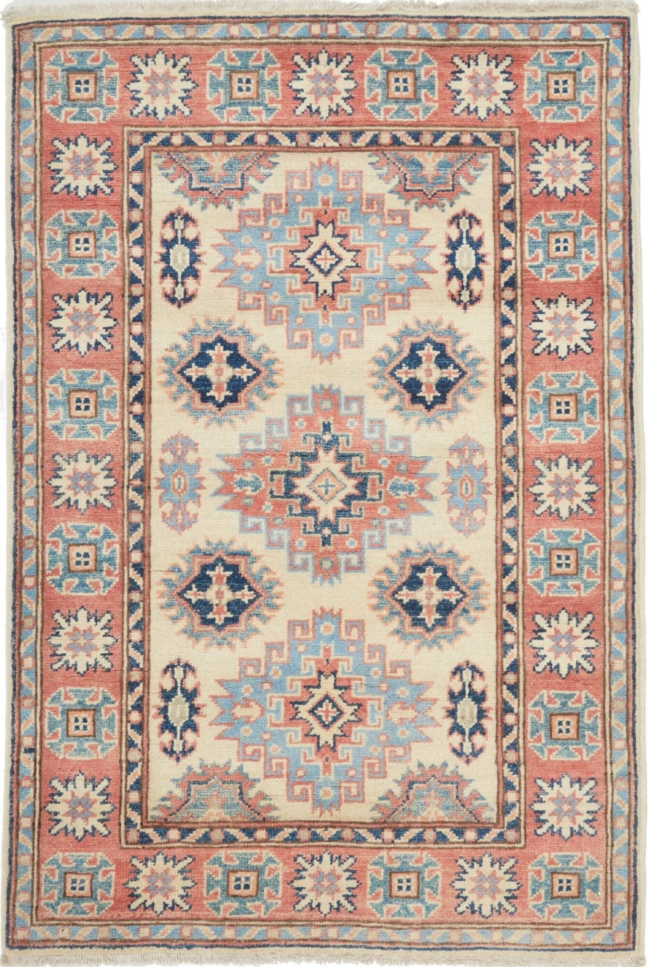 Kazak Orientteppich 90 x 128cm, geometrisches Muster, handgeknüpft
