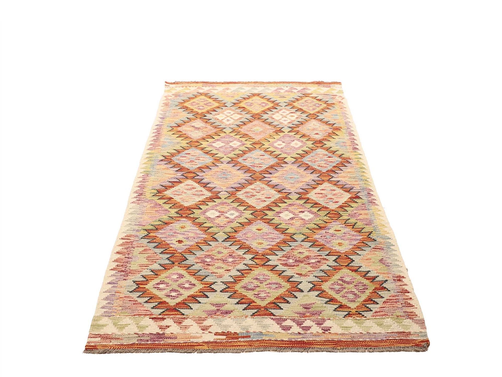 Kelim Teppich 105 x 201 cm, rustikales Design, handgewebt