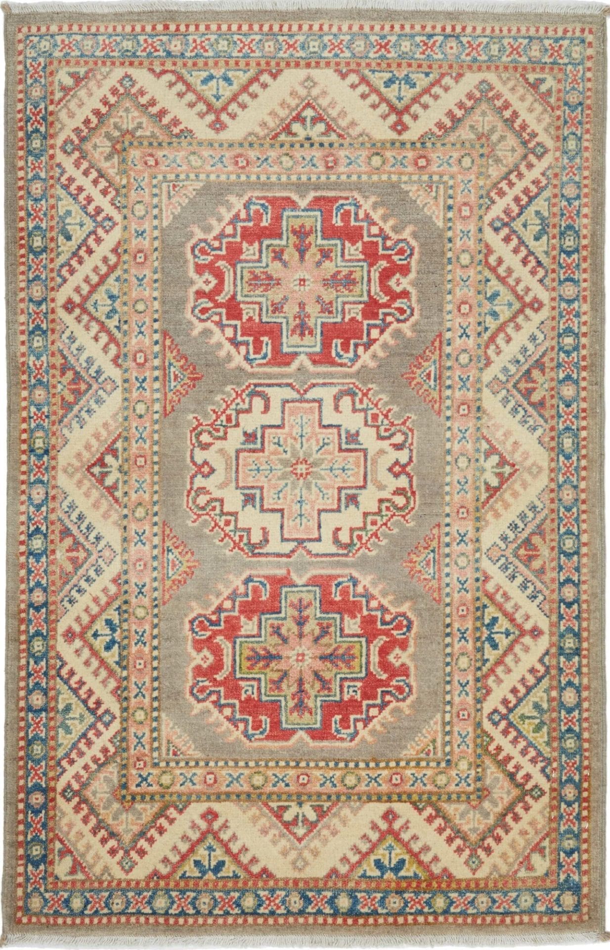 Kazak Orientteppich 84 x 126 cm, geometrisches Muster, handgeknüpft