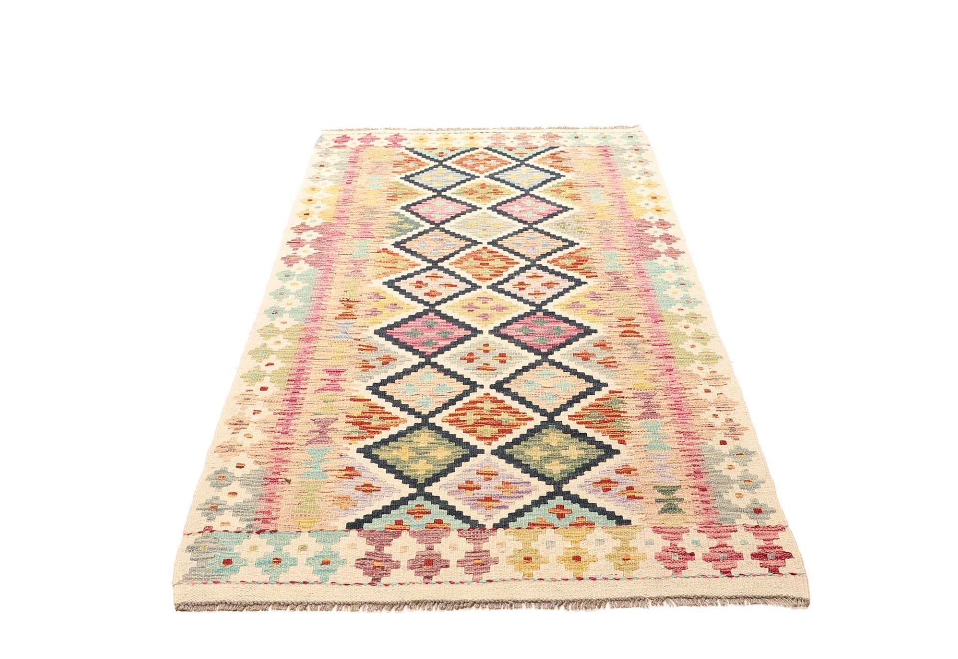 Kelim Teppich 107 x 188 cm, handgewebt, rustikales Flair, Wolle