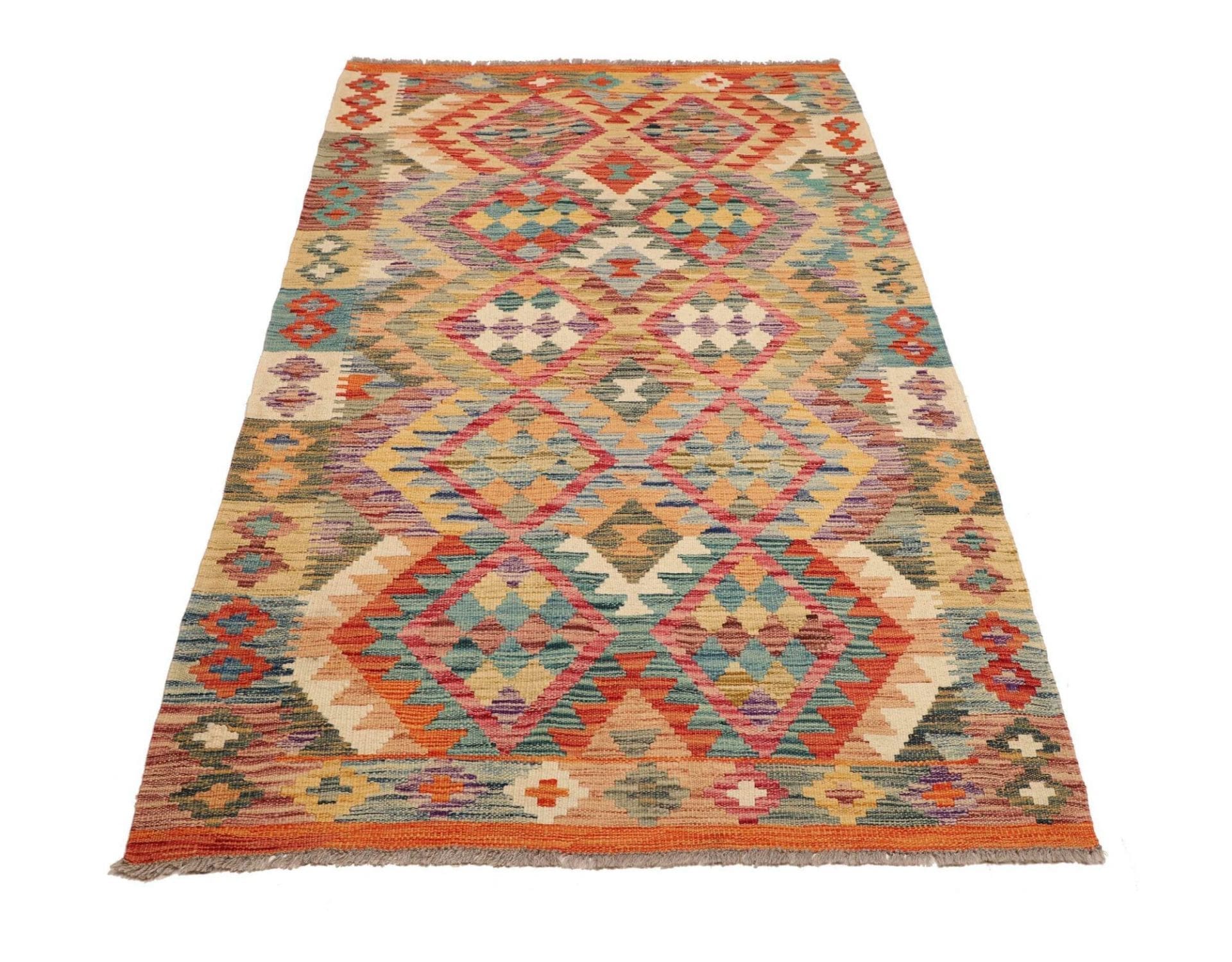 Eleganter Kelim Teppich 110x196cm aus Schurwolle, handgewebt