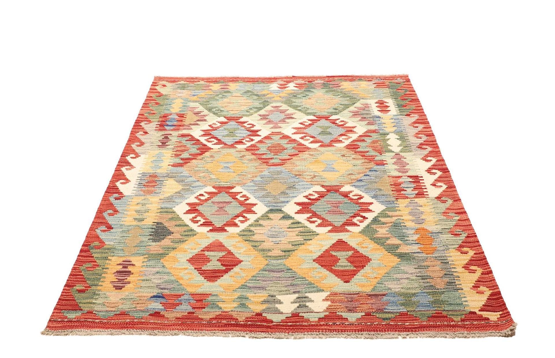 Kelim Teppich 125 x 166 cm, handgewebt, rustikales Flair, Wolle