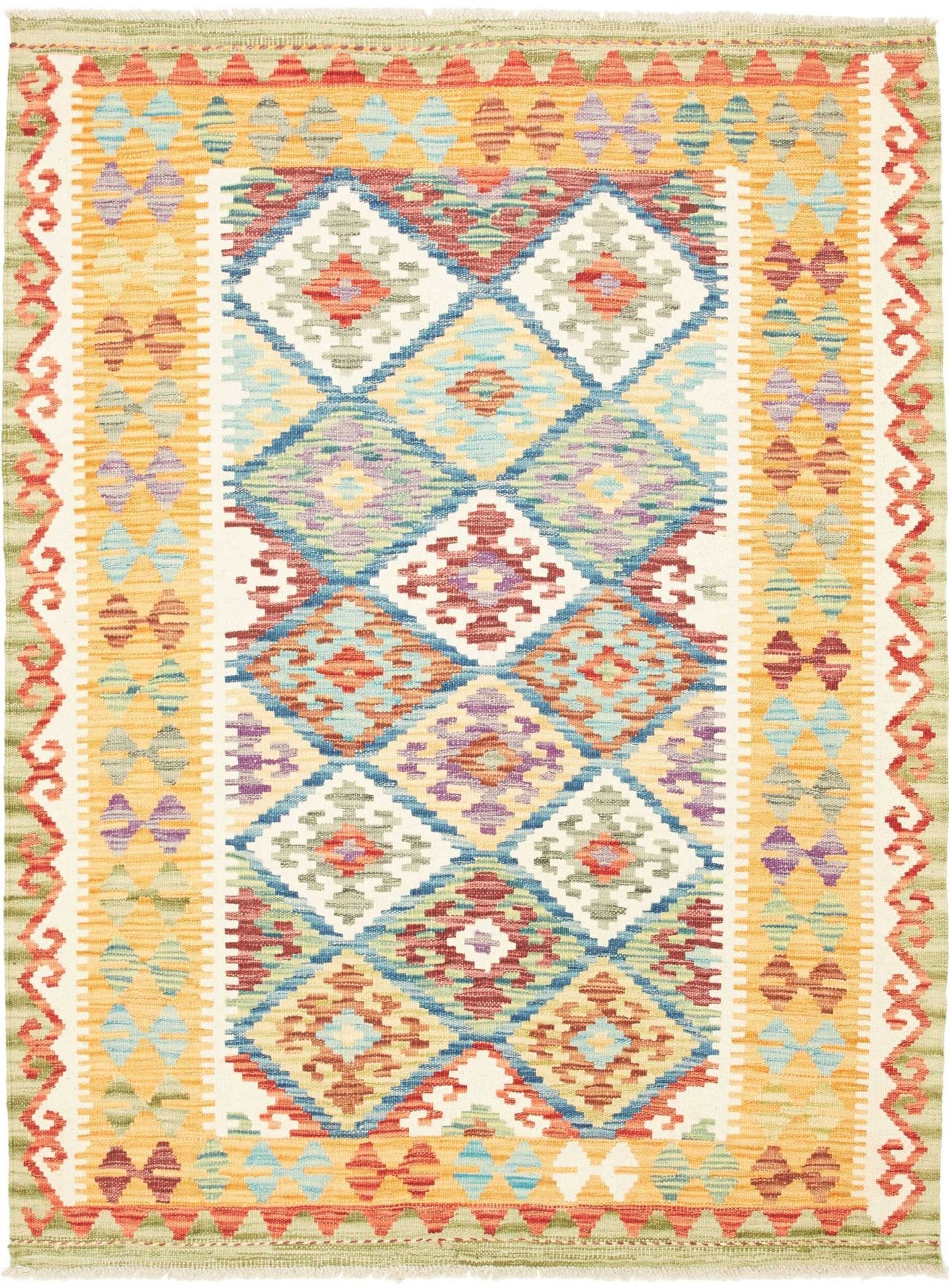 Kelim Teppich 131 x 169cm, Handgewebt, Schurwolle, Orientteppich