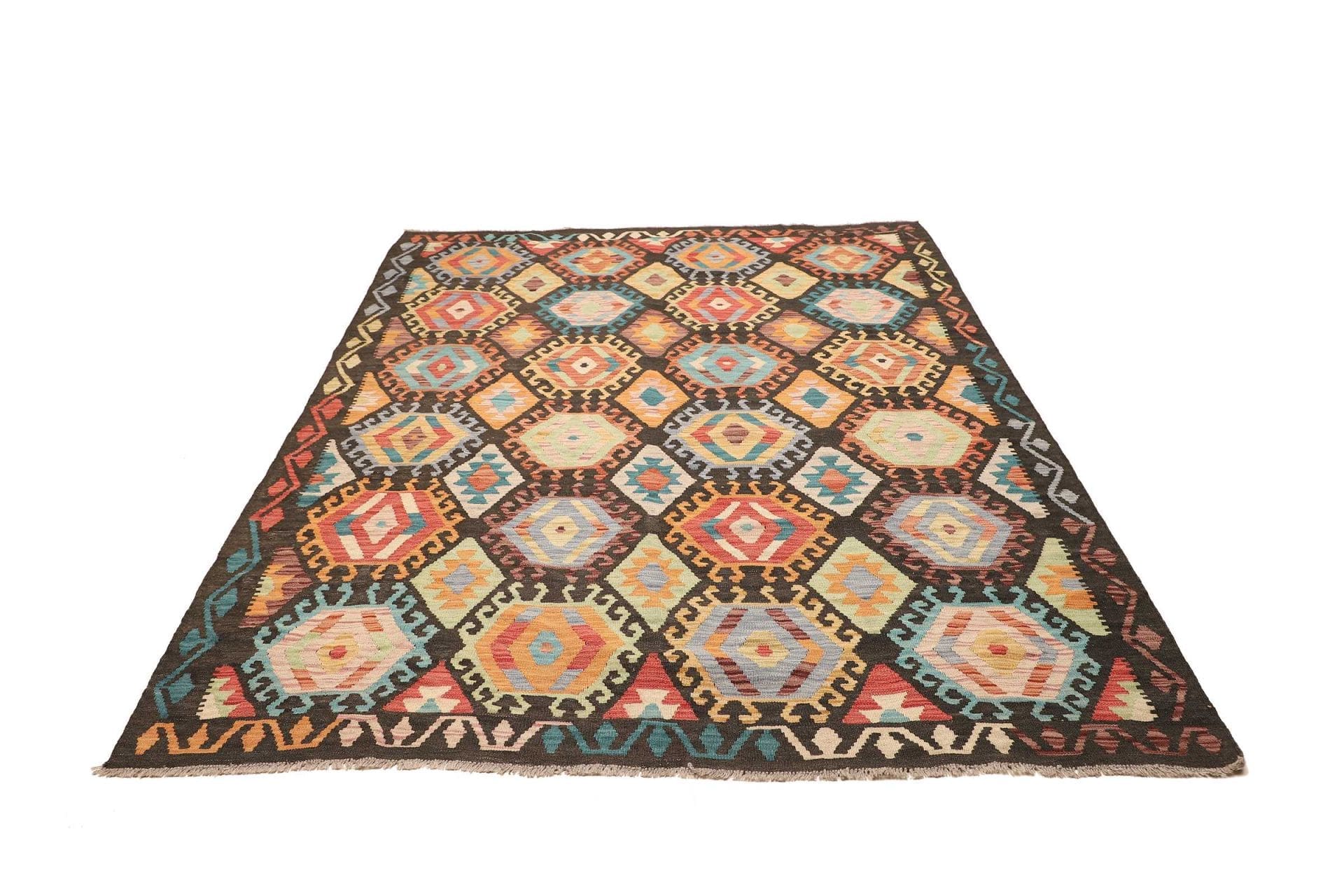 Kelim Teppich 181 x 226cm aus Schurwolle, handgewebt, rustikal