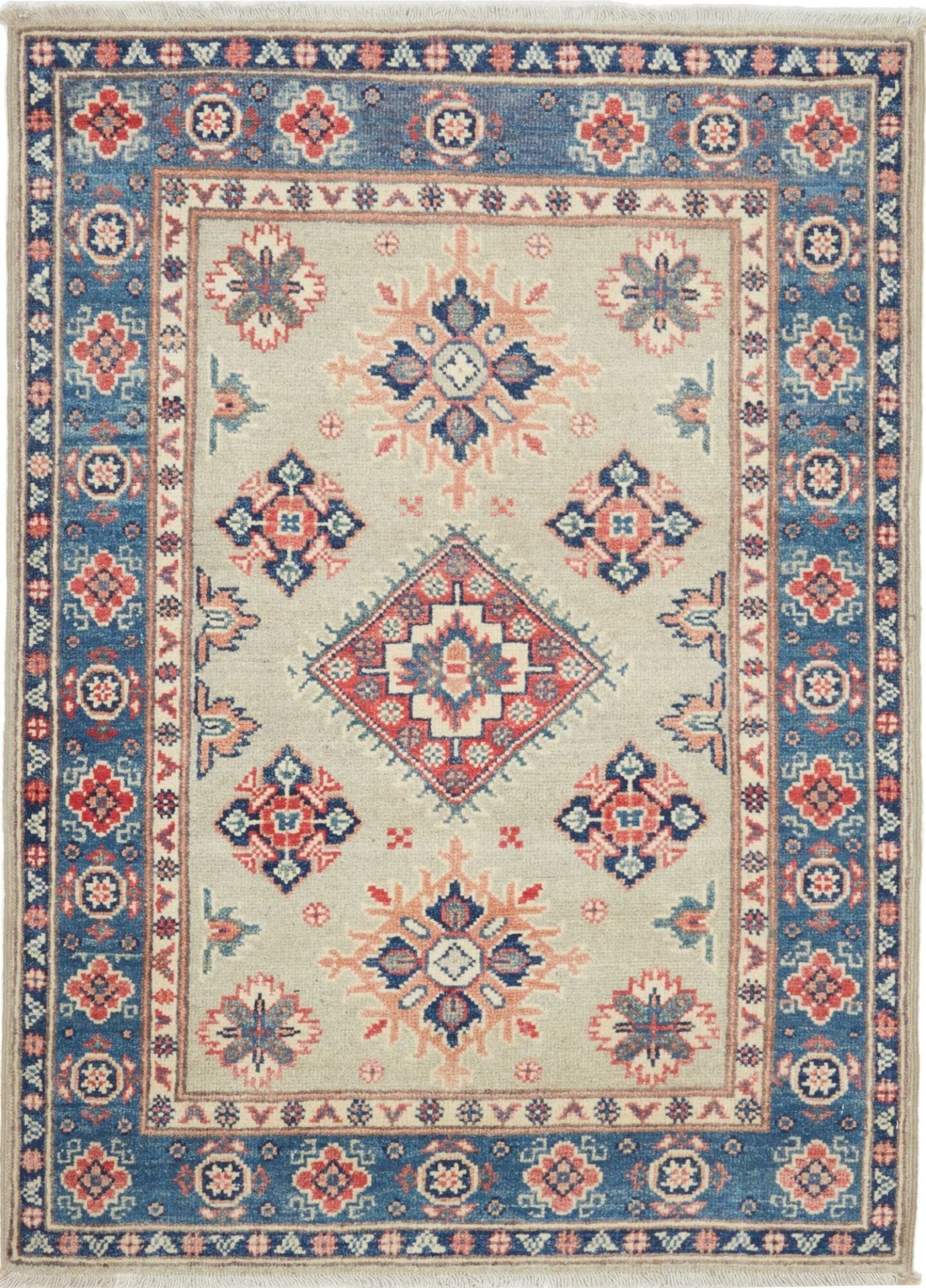 Kazak Orientteppich 88 x 121 cm, geometrisches Muster, handgeknüpft