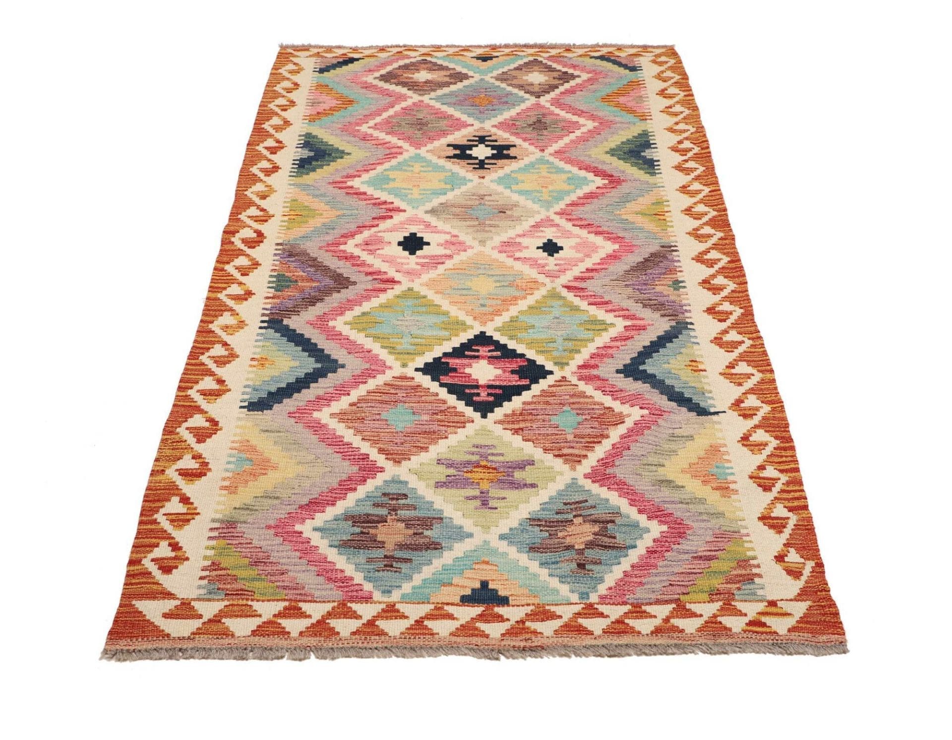 Kelim Teppich 104 x 202 cm - Handgewebt - rustikaler Stil