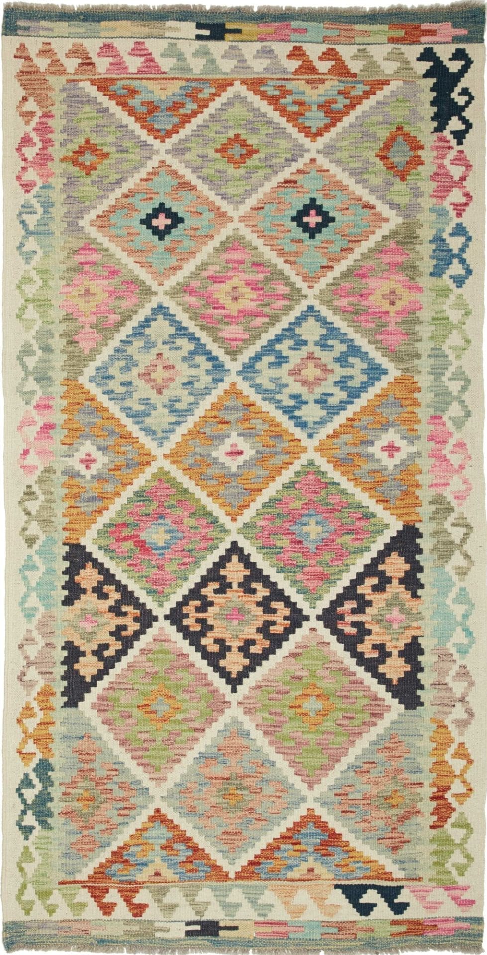 Kelim Teppich 103 x 199cm | Handgewebt, rustikales Flair