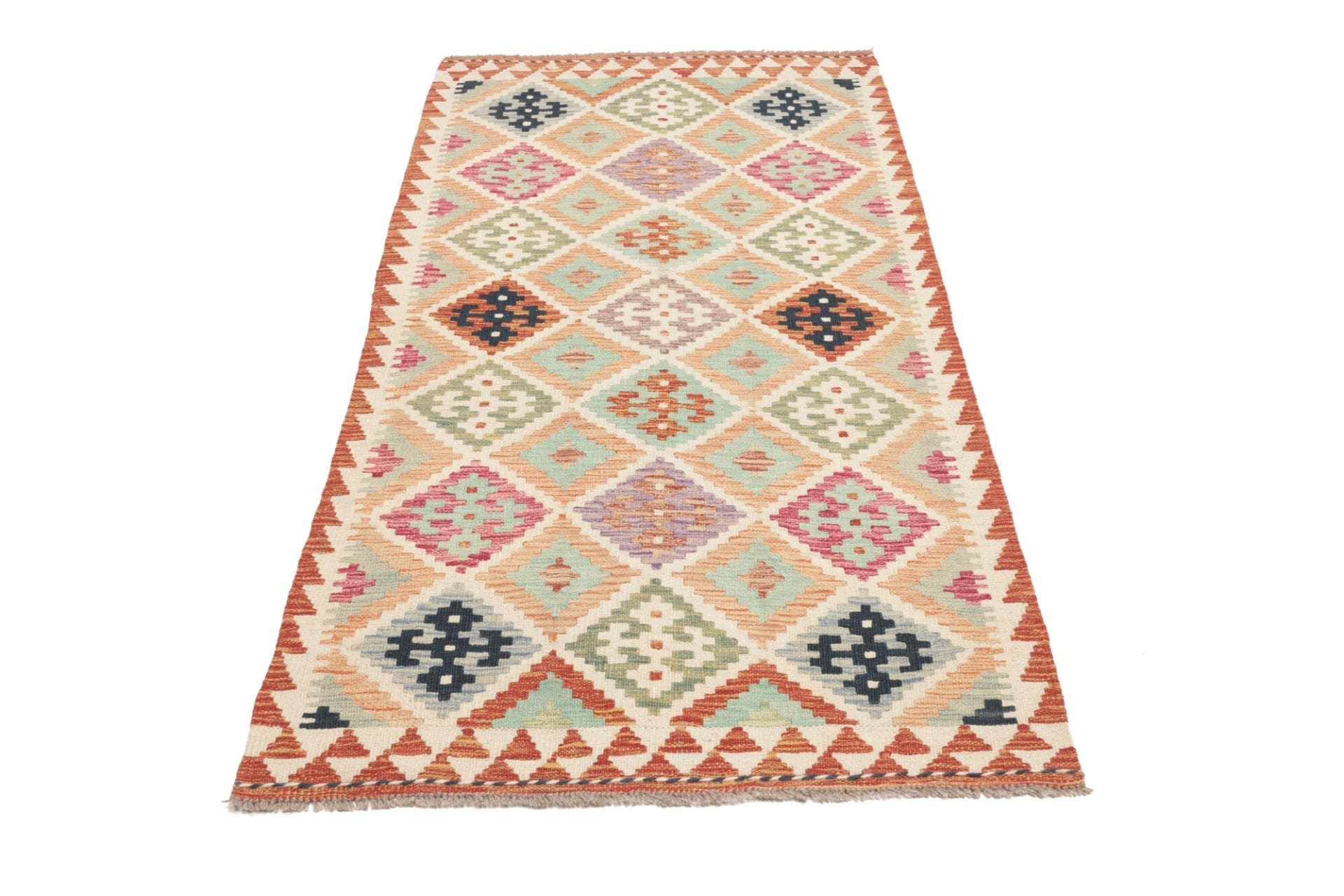 Kelim Teppich 102 x 200cm, handgewebt, rustikales Flair, Wolle