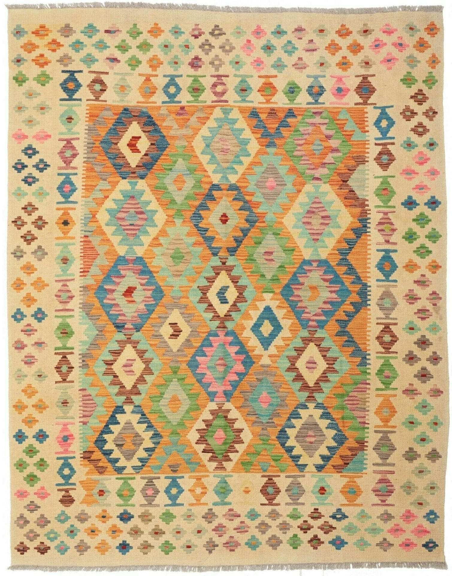 Kelim Teppich 163 x 202 cm, handgewebt, rustikales Flair, Wolle