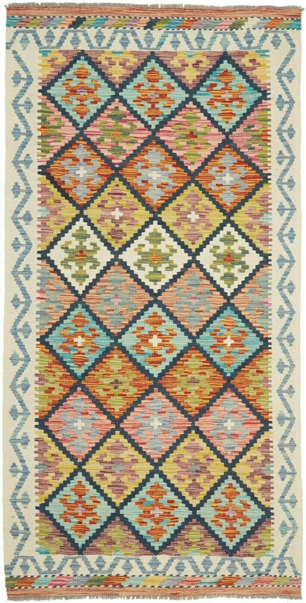 Kelim Teppich 102 x 200 cm aus Schurwolle – handgewebt, orientalisch