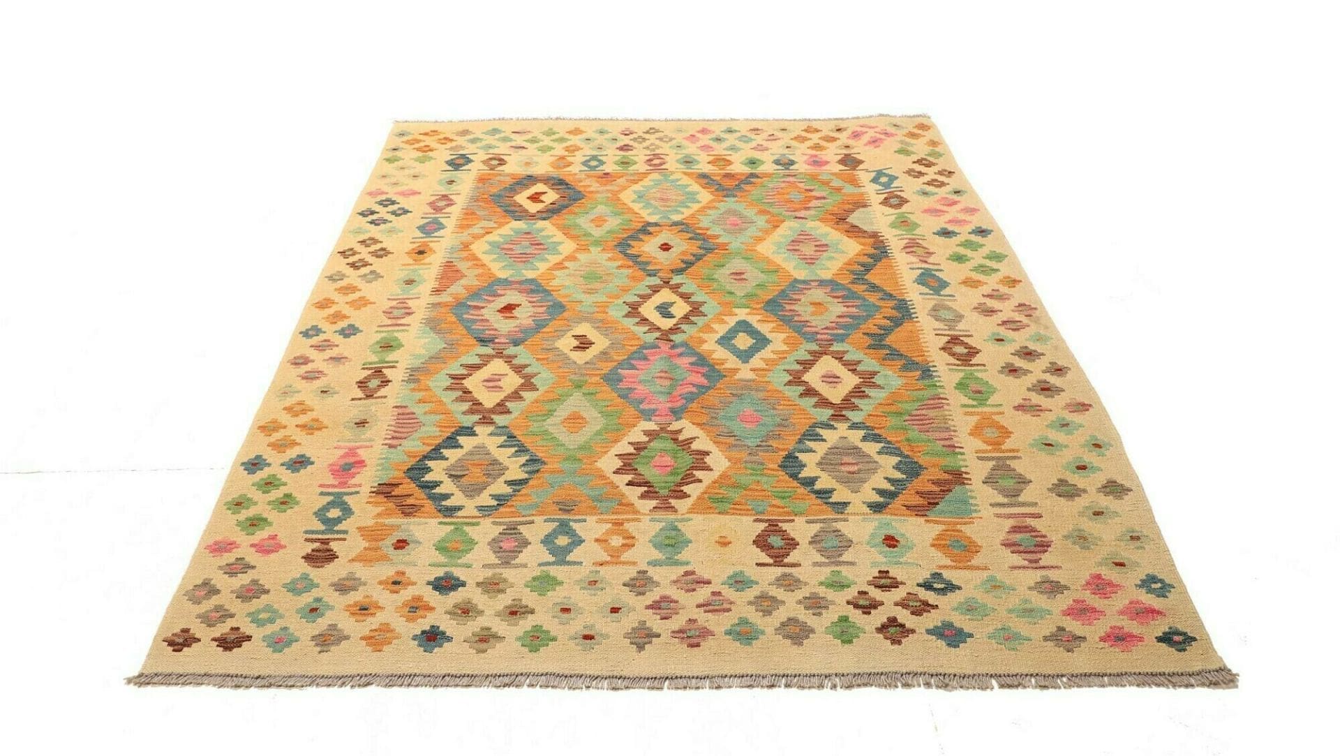 Kelim Teppich 163 x 202 cm, handgewebt, rustikales Flair, Wolle