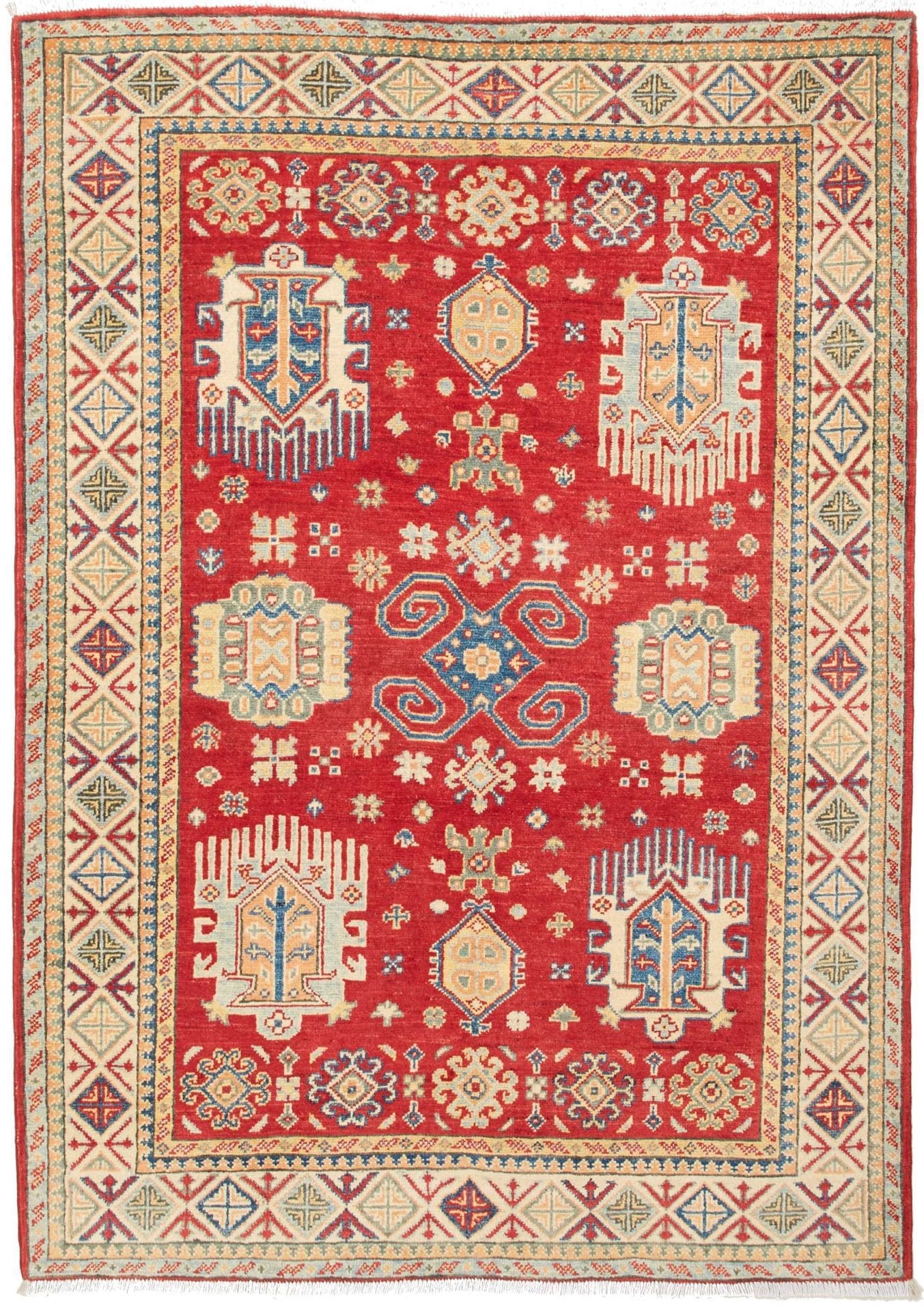 Kazak Teppich 124 x 170cm, geometrisches Muster, handgeknüpft
