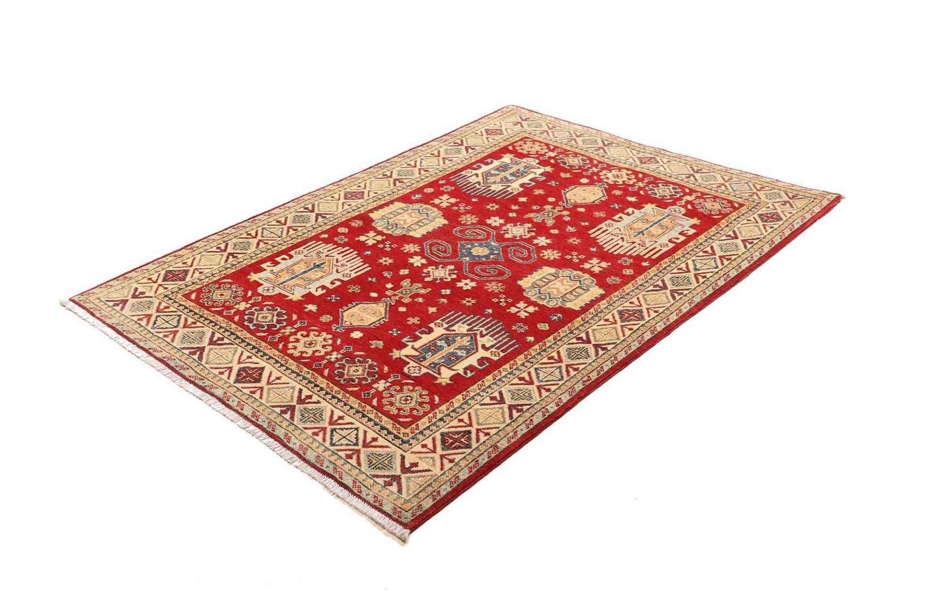 Kazak Teppich 124 x 170cm, geometrisches Muster, handgeknüpft