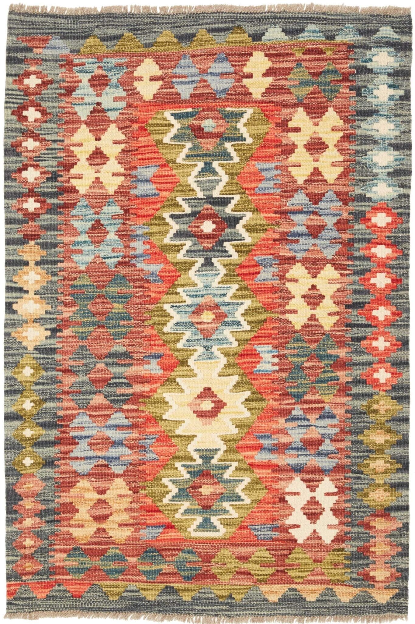 Kelim Teppich 90 x 126 cm - handgewebt, rustikales Flair, Schurwolle