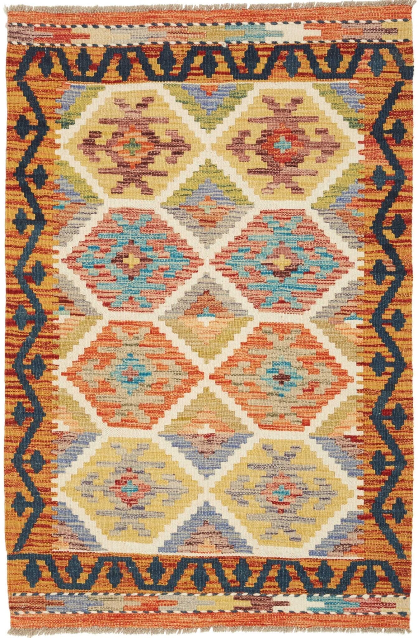 Kelim Teppich 85 x 124cm, Schurwolle, handgewebt, rustikales Flair