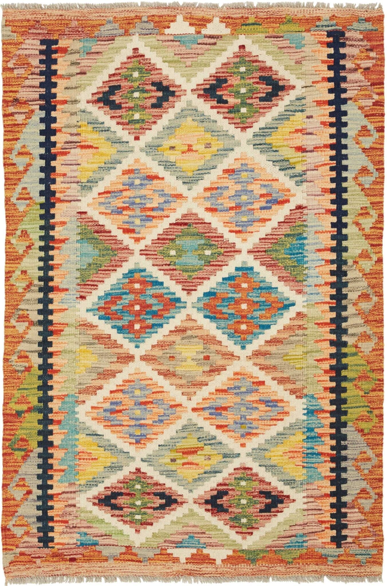 Kelim Teppich 87 x 126cm, handgewebt, rustikales Flair, Wolle