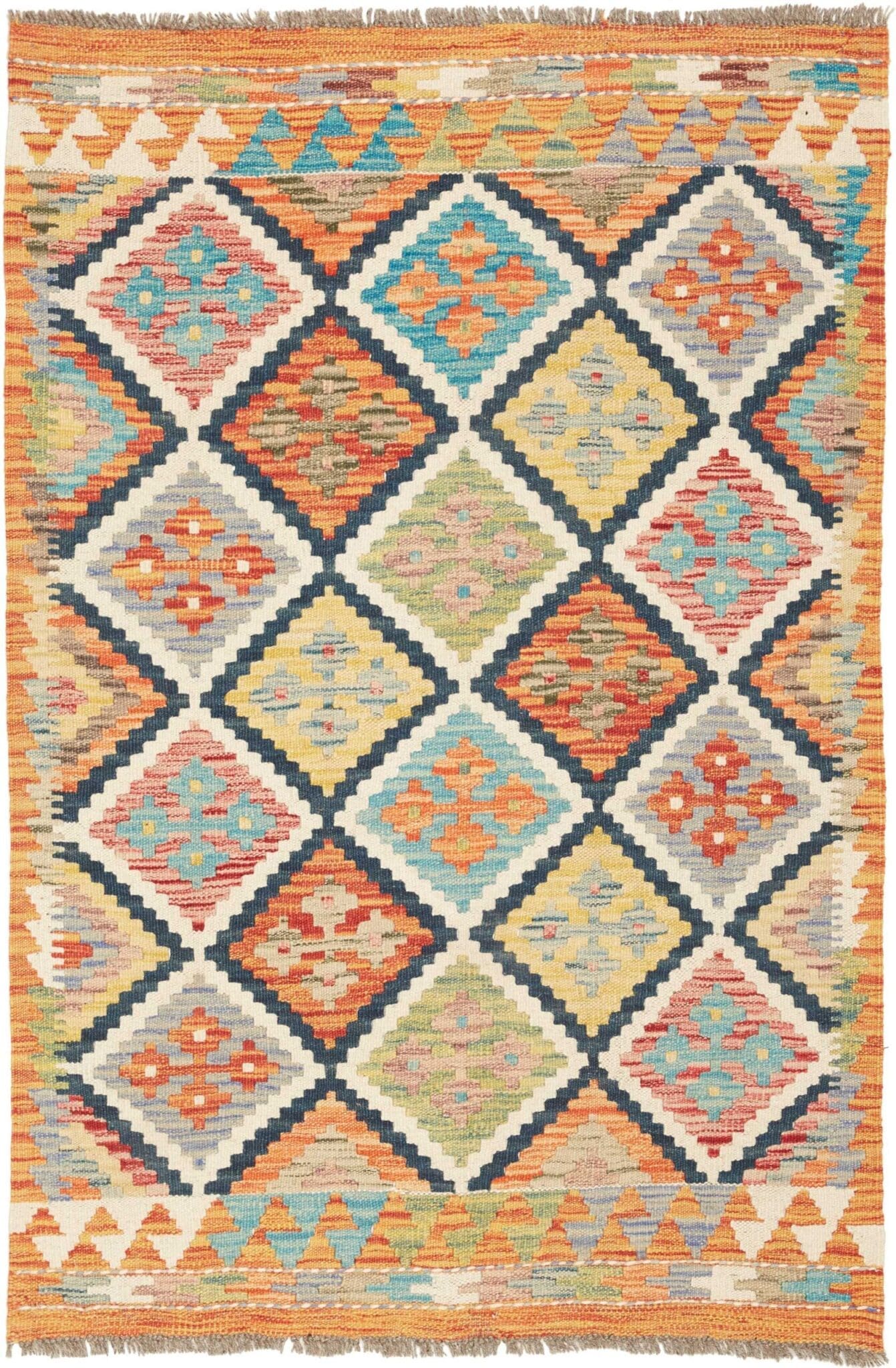 Kelim Teppich 86 x 121 cm, handgewebt, rustikales Flair, Wolle