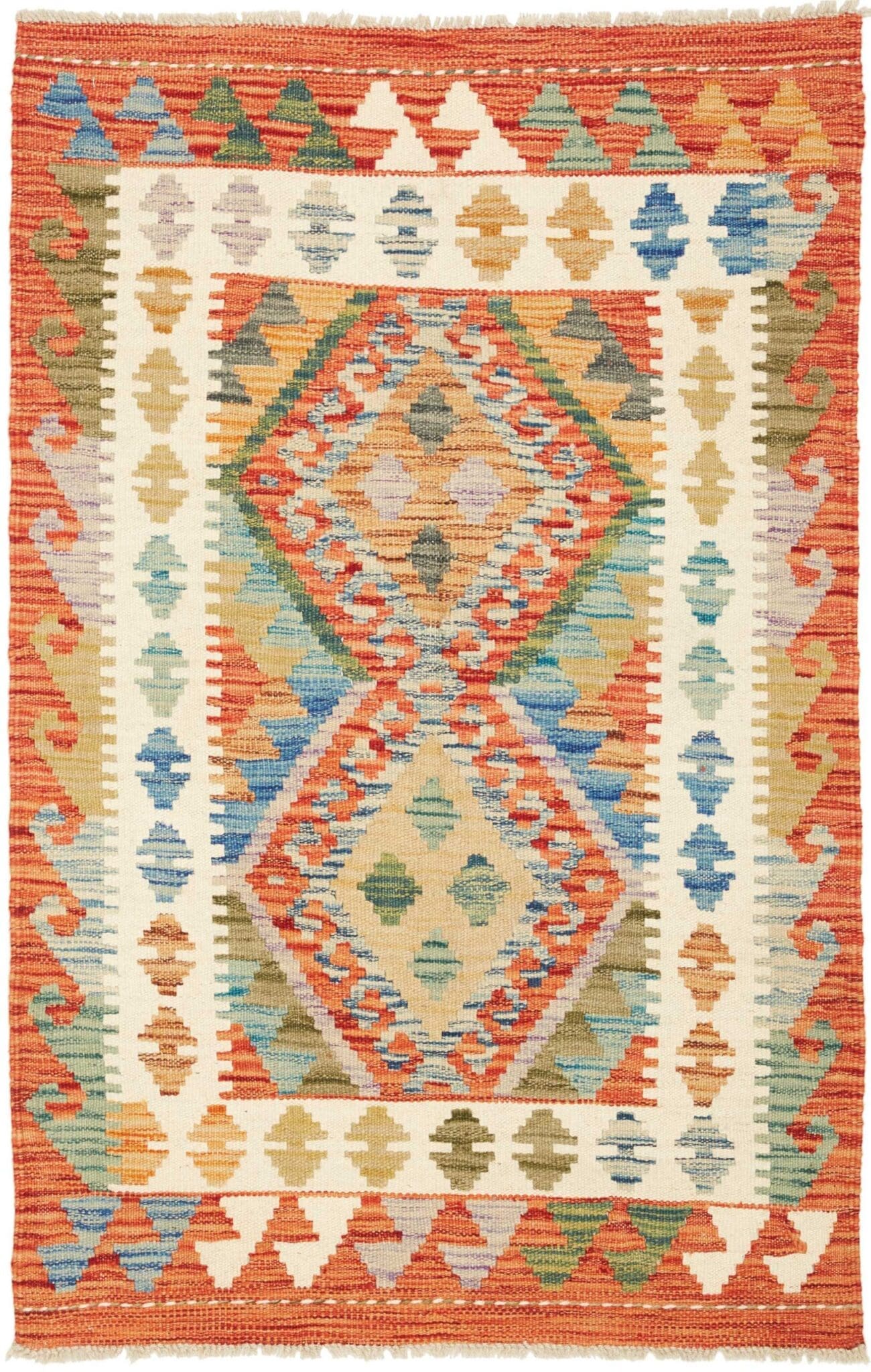 Kelim Teppich 83 x 126cm, handgewebt, rustikales Flair, Wolle