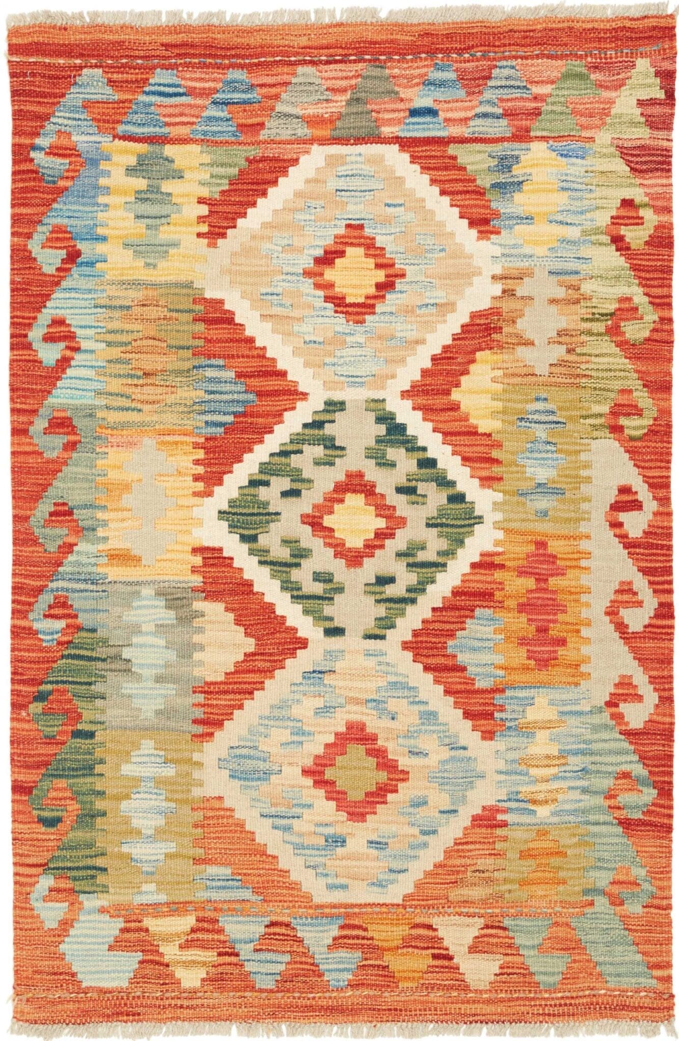 Kelim Teppich 84 x 122cm, handgewebt, rustikales Flair, Wolle