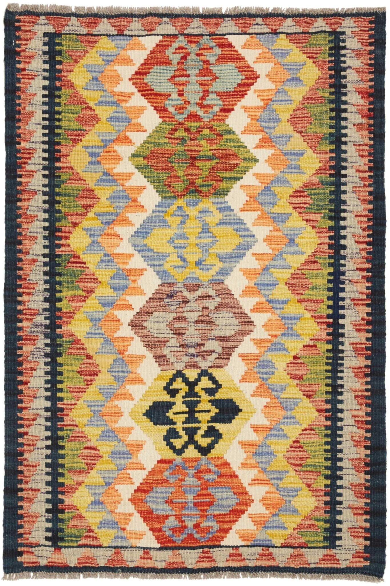 Handgewebter Kelim Teppich 84 x 122 cm aus Schurwolle, Vintage Flair