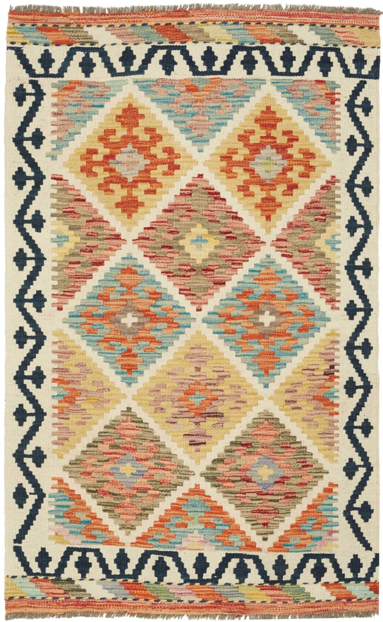 Handgewebter Kelim Teppich 86 x 129 cm aus Schurwolle, bunt