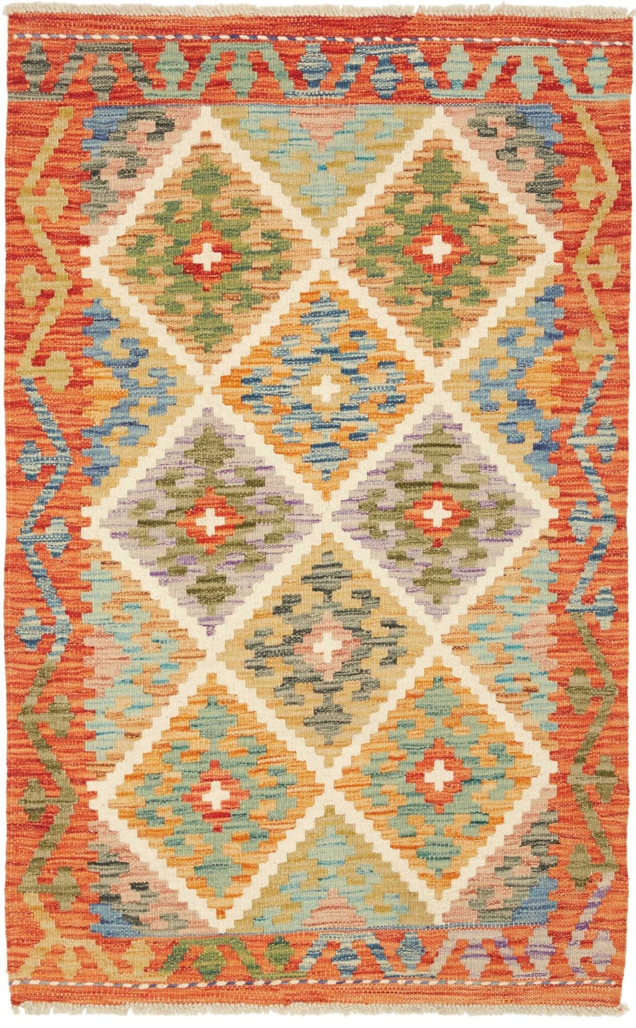 Kelim Teppich 83 x 126 cm aus Schurwolle, handgewebt, bunt
