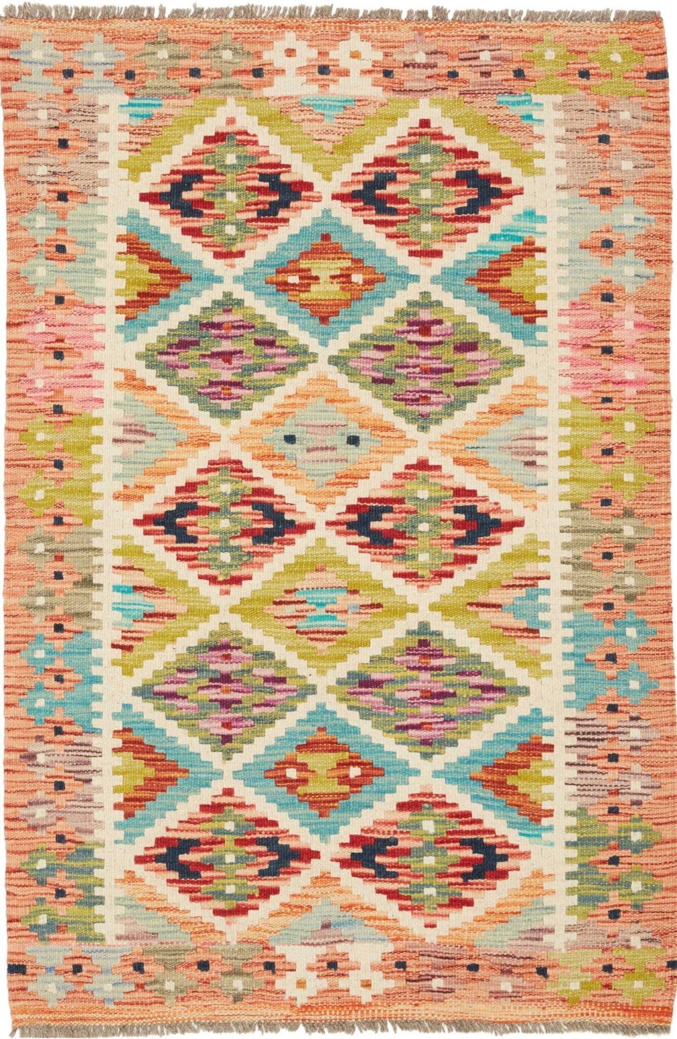 Handgewebter Kelim 86 x 126 cm aus Schurwolle, rustikaler Stil