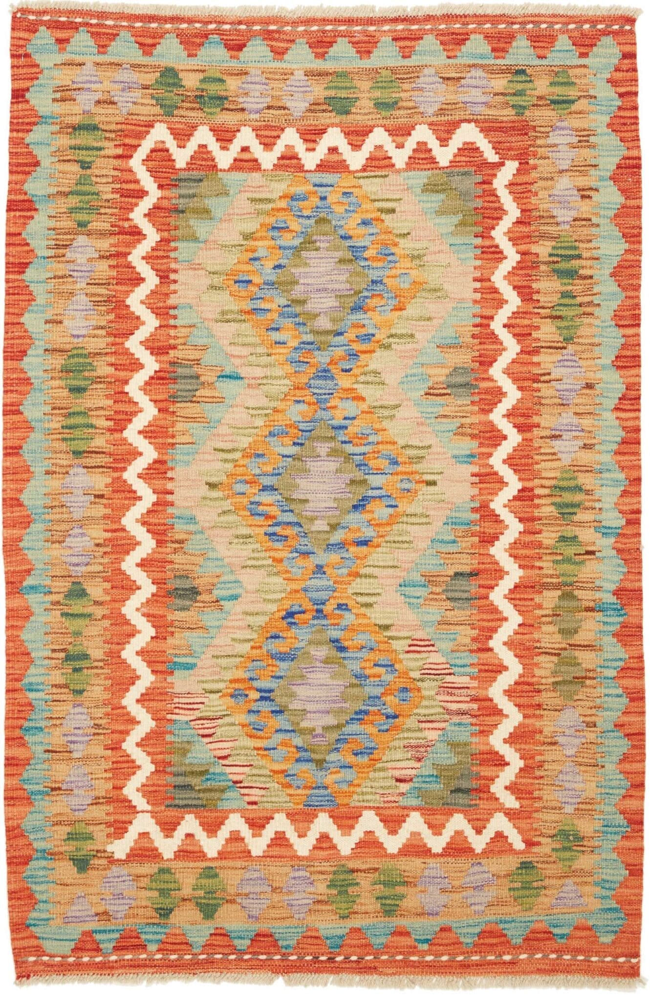 Kelim Teppich 86 x 126cm, Schurwolle, handgewebt, rustikales Flair