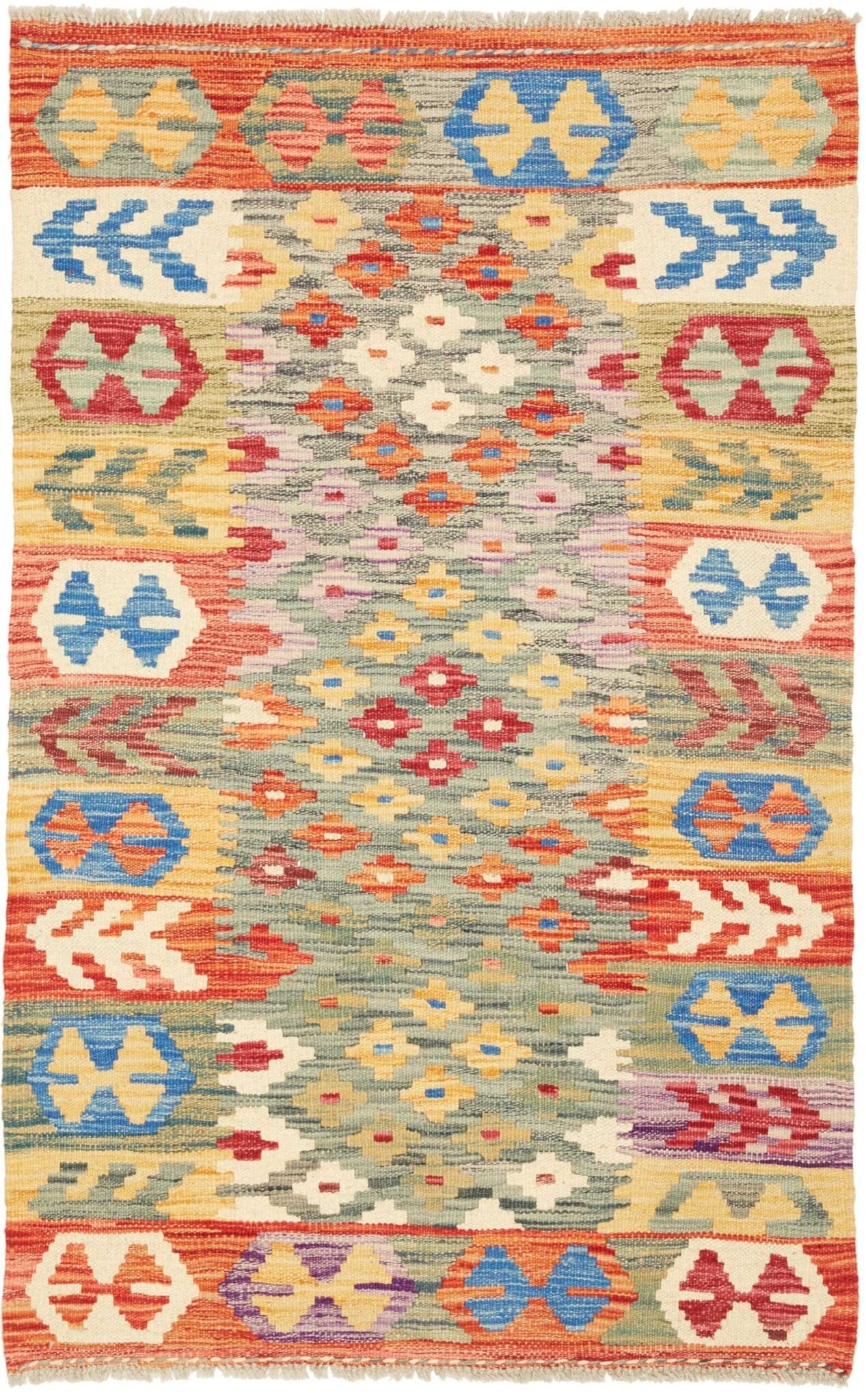 Kelim Teppich 85 x 130cm, handgewebt, rustikales Flair, Wolle