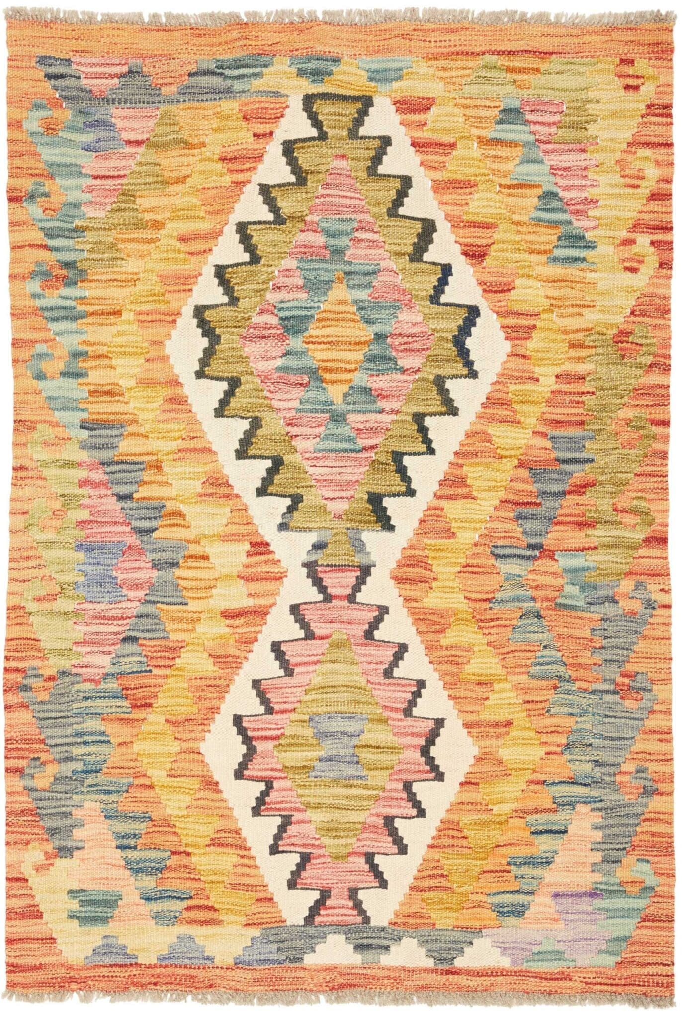 Kelim Teppich 84 x 118 cm aus Schurwolle, handgewebt, rustikal